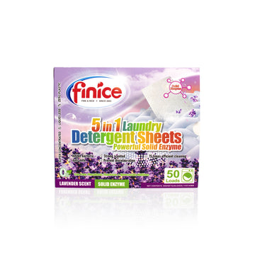Finice 5 in 1 Laundry Detergent Sheets – Powerful Stain Removal, Solid Enzyme, 50 Loads