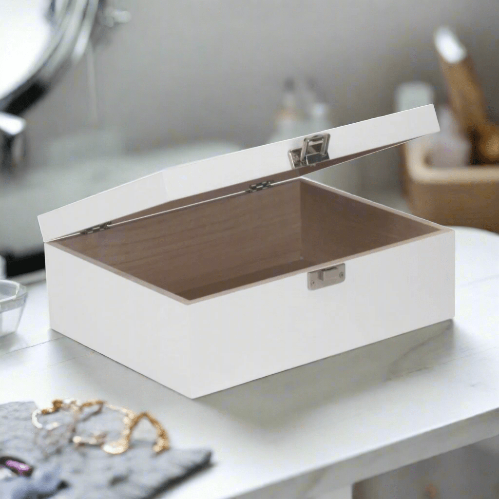 12 Inch White Wooden Keepsake Box - REGN