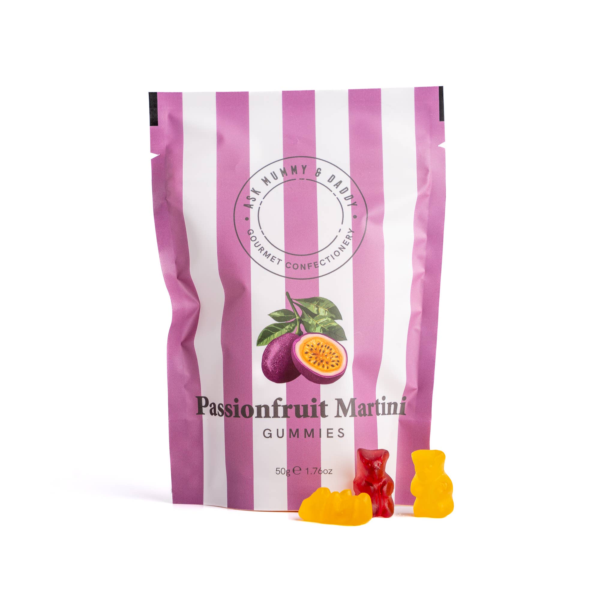 Ask Mummy & Daddy Passionfruit Martini Gummies 50g Pouch – Passionfruit Bear Sweets