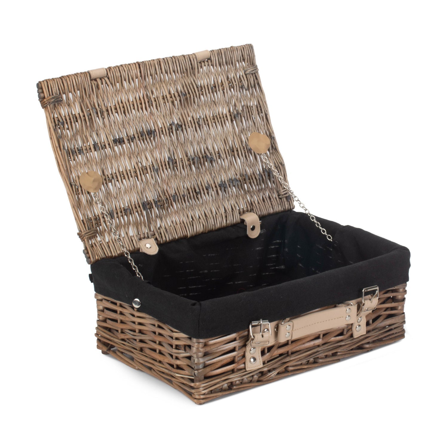 14 Inch Antique Wash Split Willow Hamper with Black Lining - REGN
