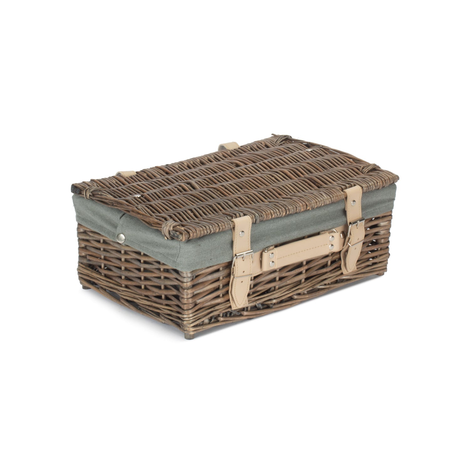 14 Inch Antique Wash Split Willow Hamper with Grey Sage Lining - REGN