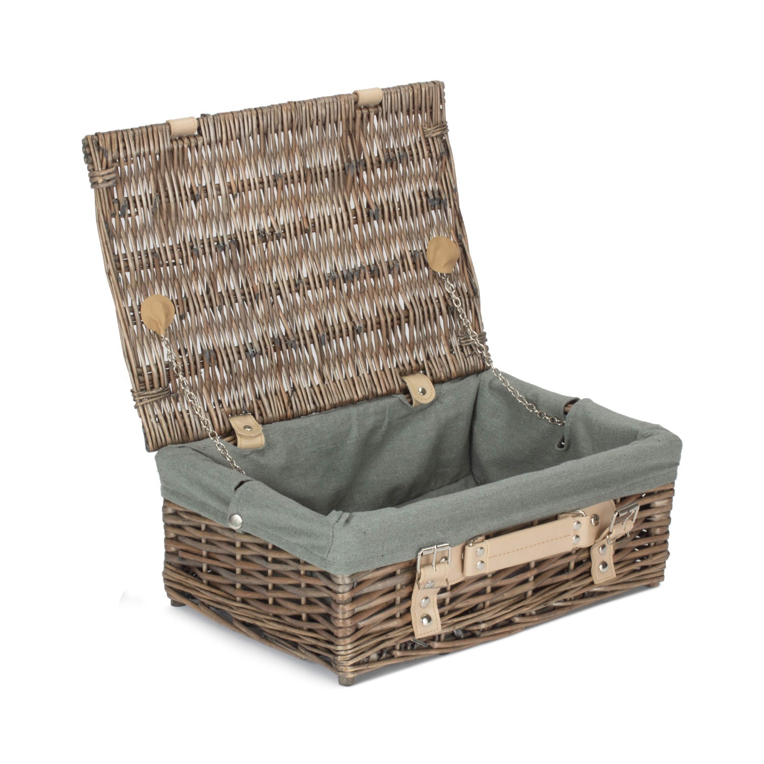 14 Inch Antique Wash Split Willow Hamper with Grey Sage Lining - REGN