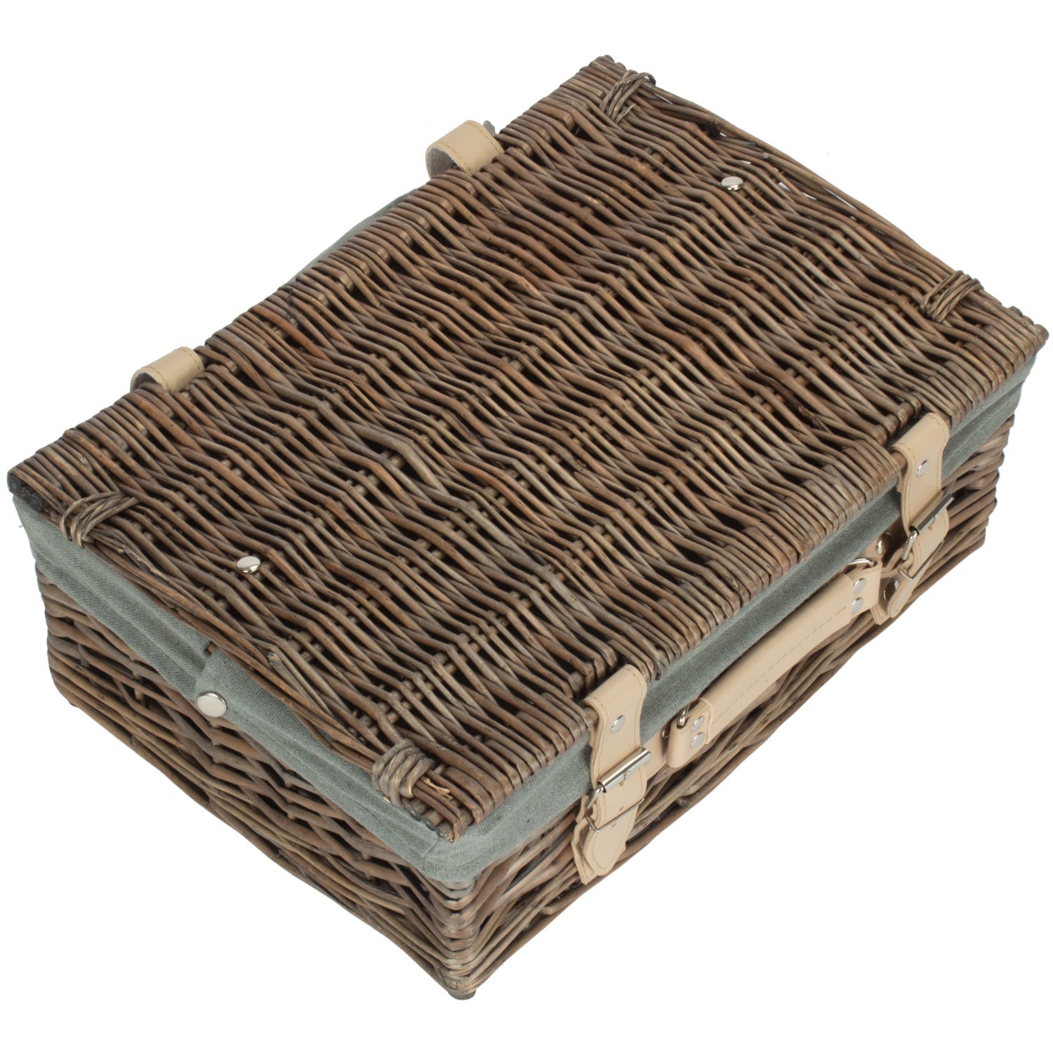 14 Inch Antique Wash Split Willow Hamper with Grey Sage Lining - REGN
