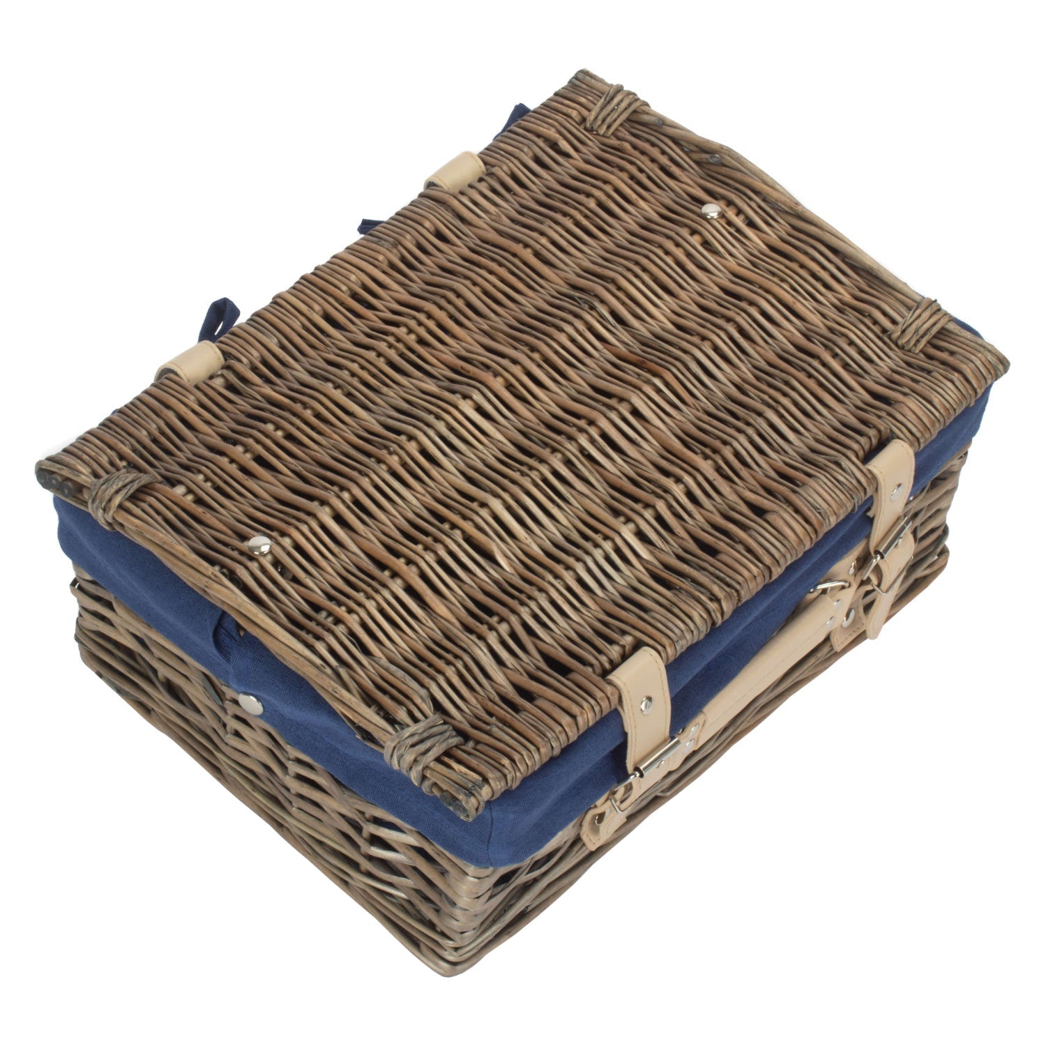 14 Inch Antique Wash Split Willow Hamper with Navy Blue Lining - REGN