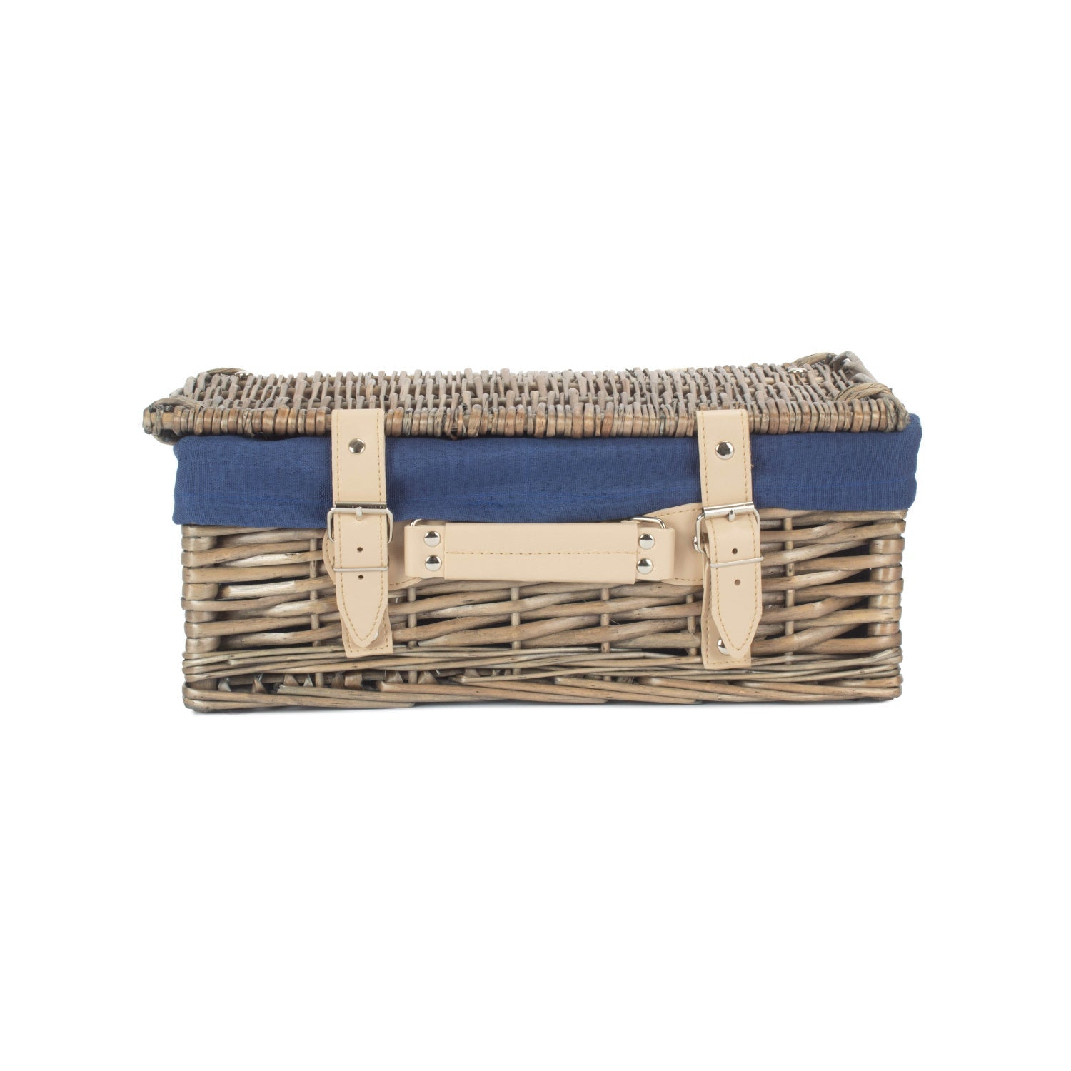 14 Inch Antique Wash Split Willow Hamper with Navy Blue Lining - REGN