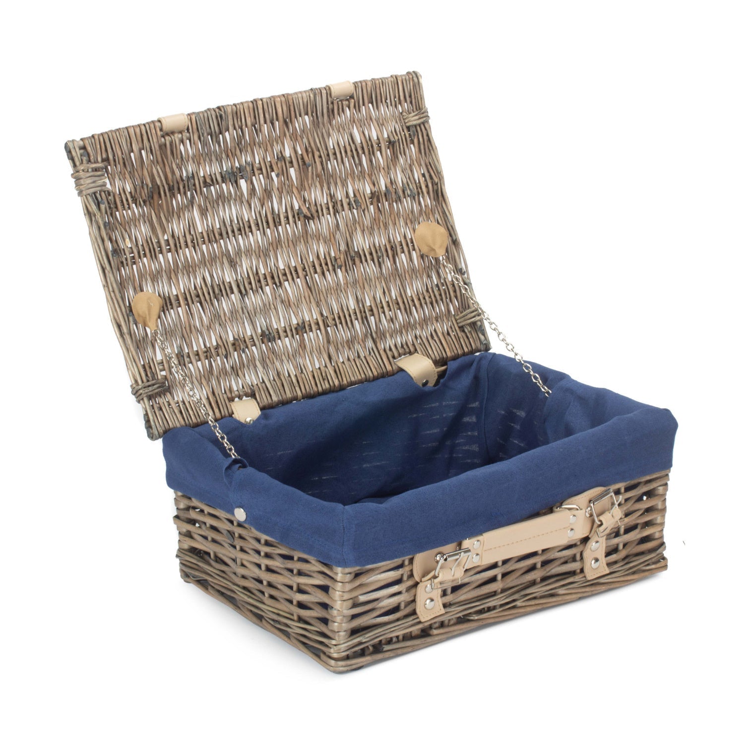 14 Inch Antique Wash Split Willow Hamper with Navy Blue Lining - REGN
