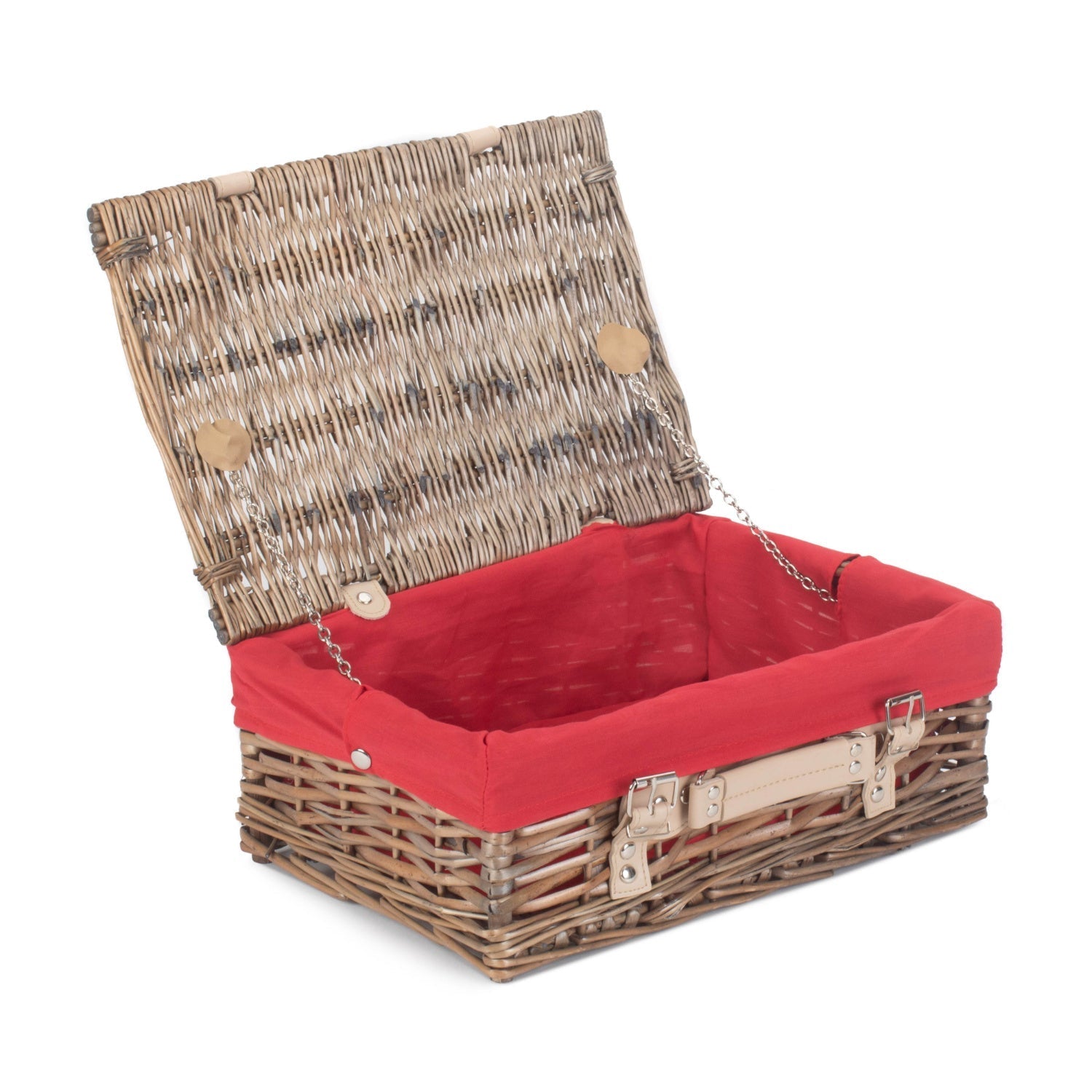 14 Inch Antique Wash Split Willow Hamper with Red Lining - REGN