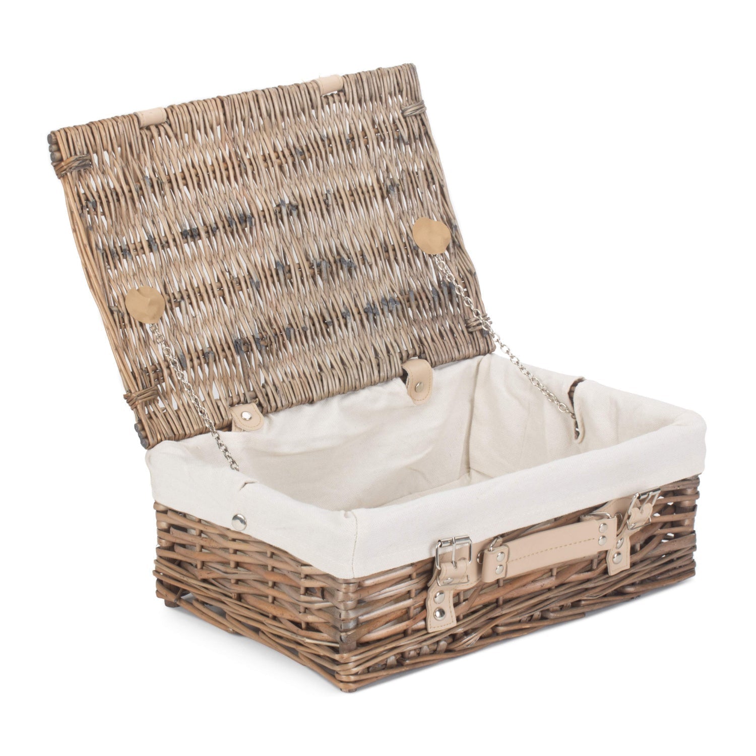 14 Inch Antique Wash Split Willow Hamper with White Lining - REGN