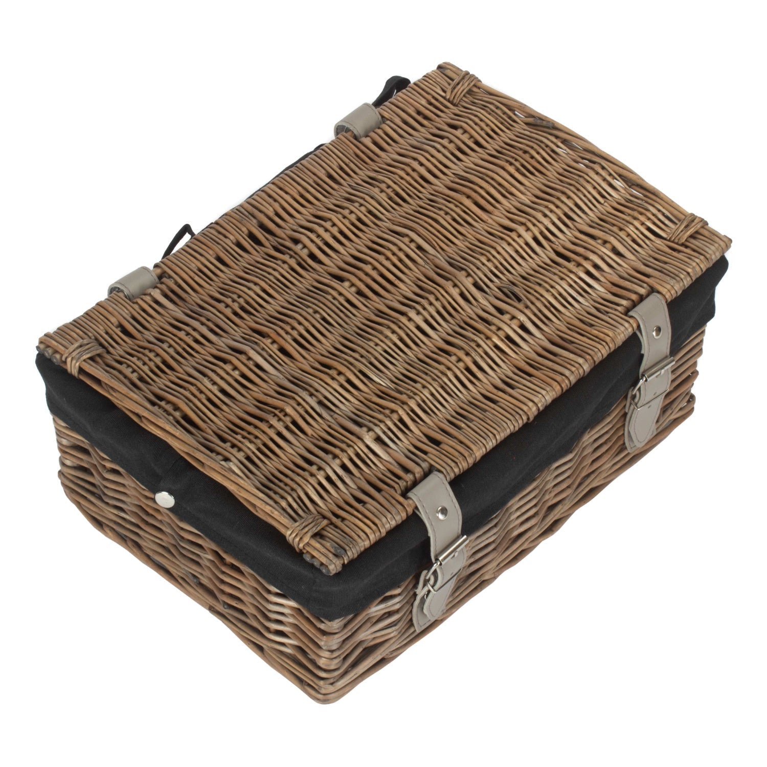 14 Inch Antique Wash Wicker Hamper Basket with Black Lining - REGN