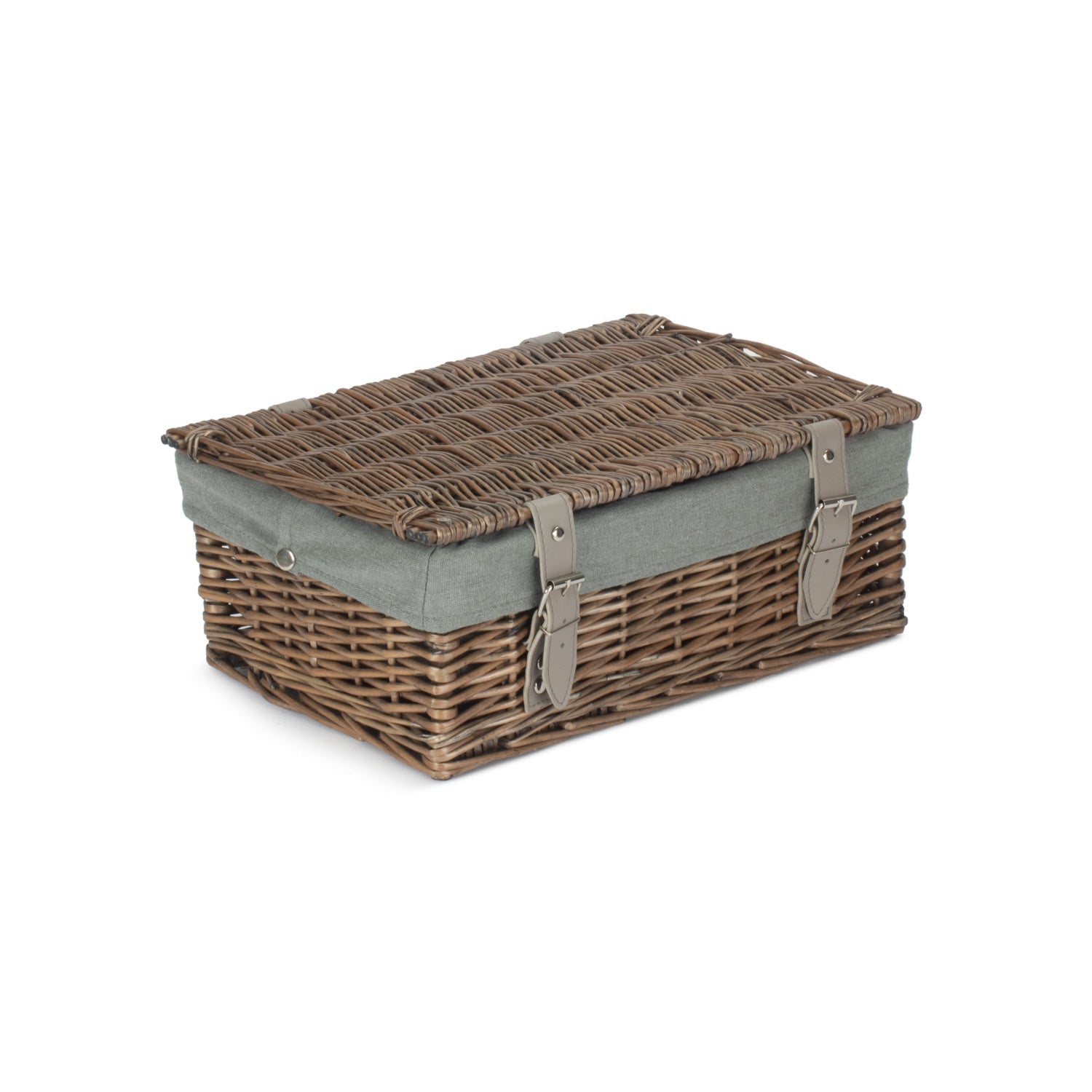 14 Inch Antique Wash Wicker Hamper Basket with Grey Sage Lining - REGN