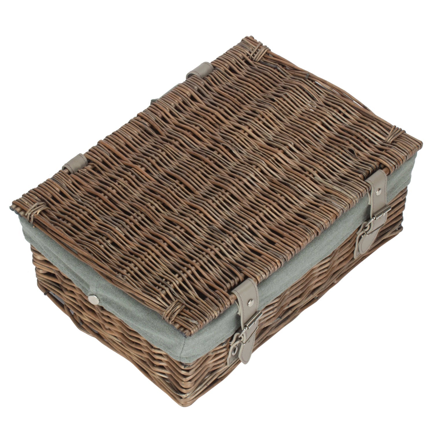 14 Inch Antique Wash Wicker Hamper Basket with Grey Sage Lining - REGN
