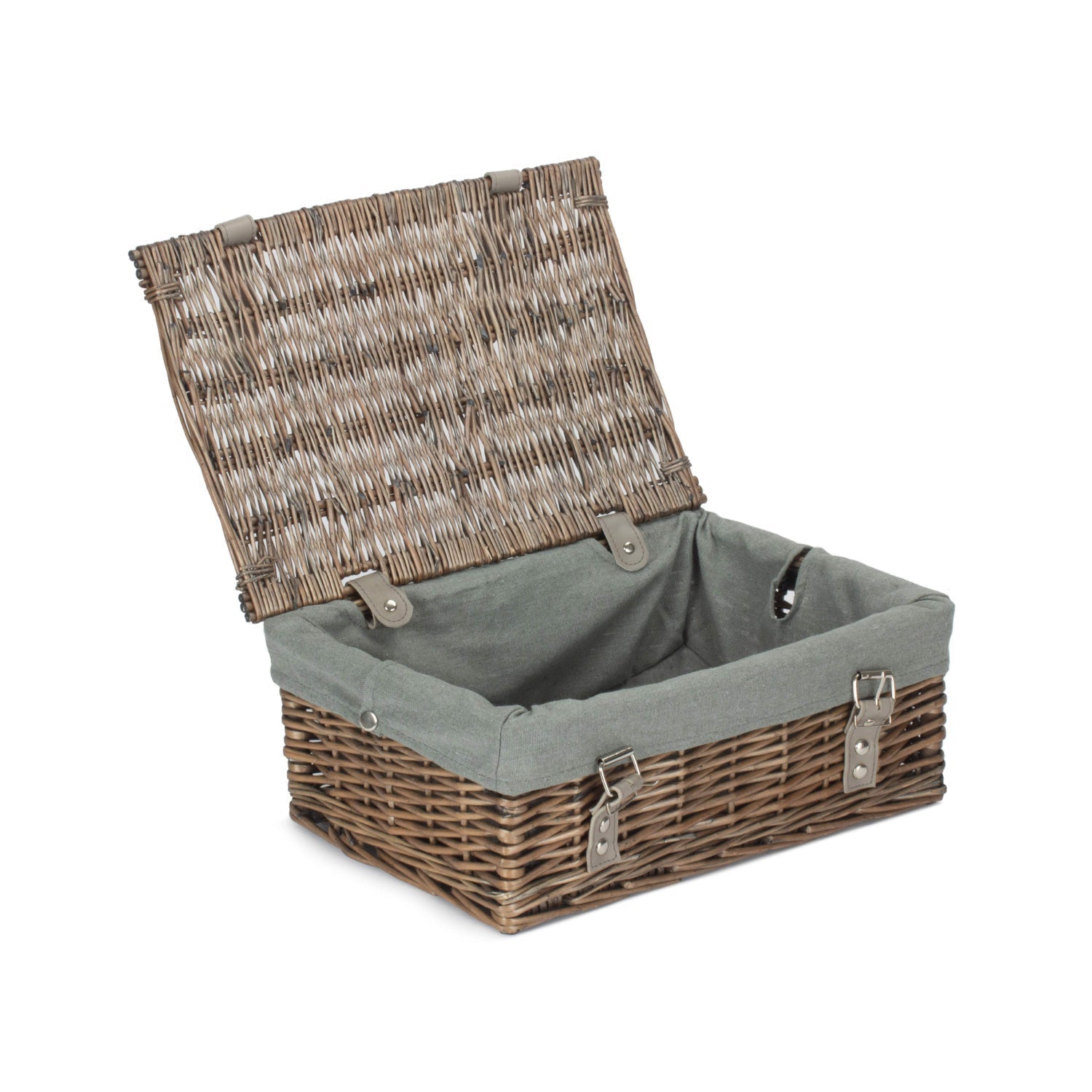 14 Inch Antique Wash Wicker Hamper Basket with Grey Sage Lining - REGN
