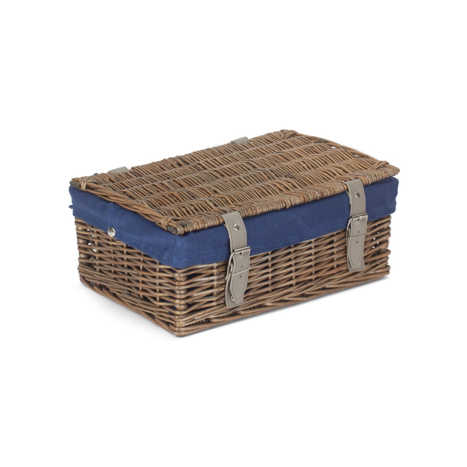 14 Inch Antique Wash Wicker Hamper Basket with Navy Blue Lining - REGN