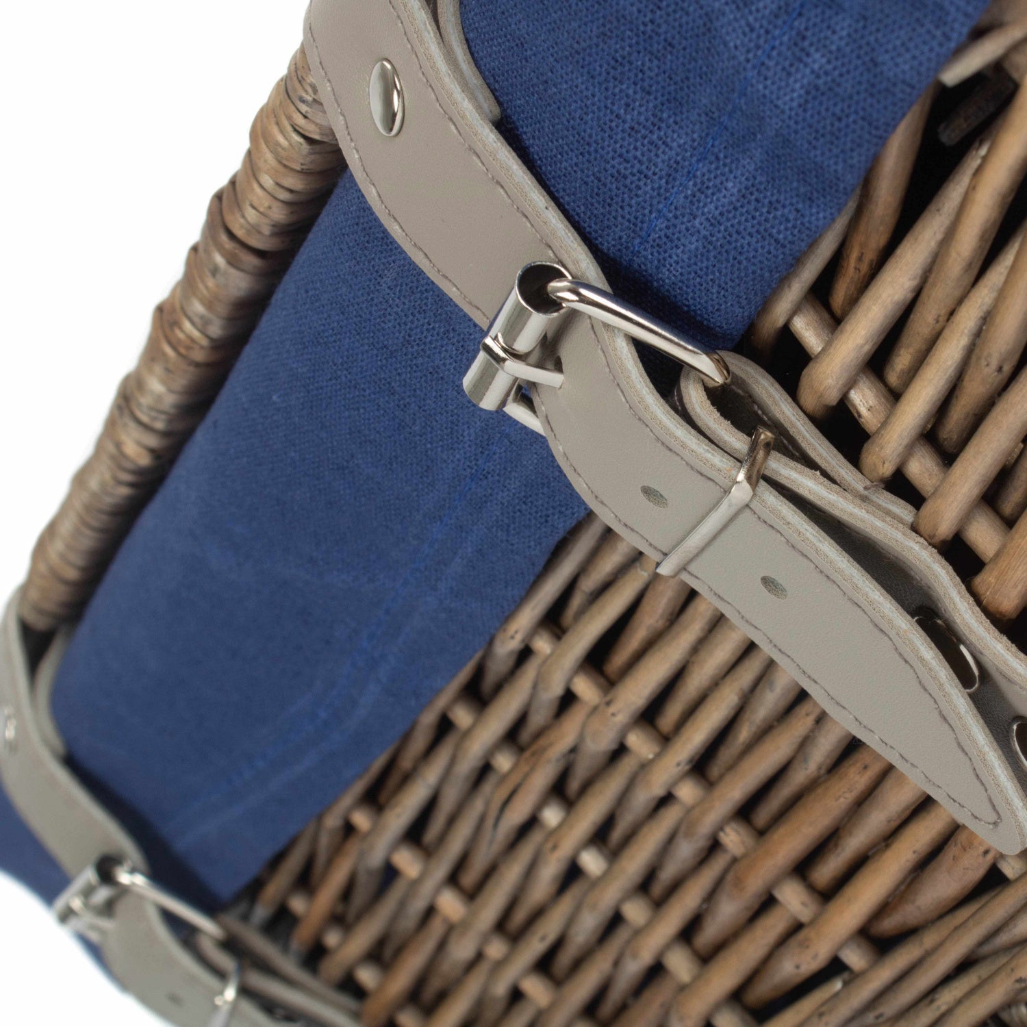 14 Inch Antique Wash Wicker Hamper Basket with Navy Blue Lining - REGN