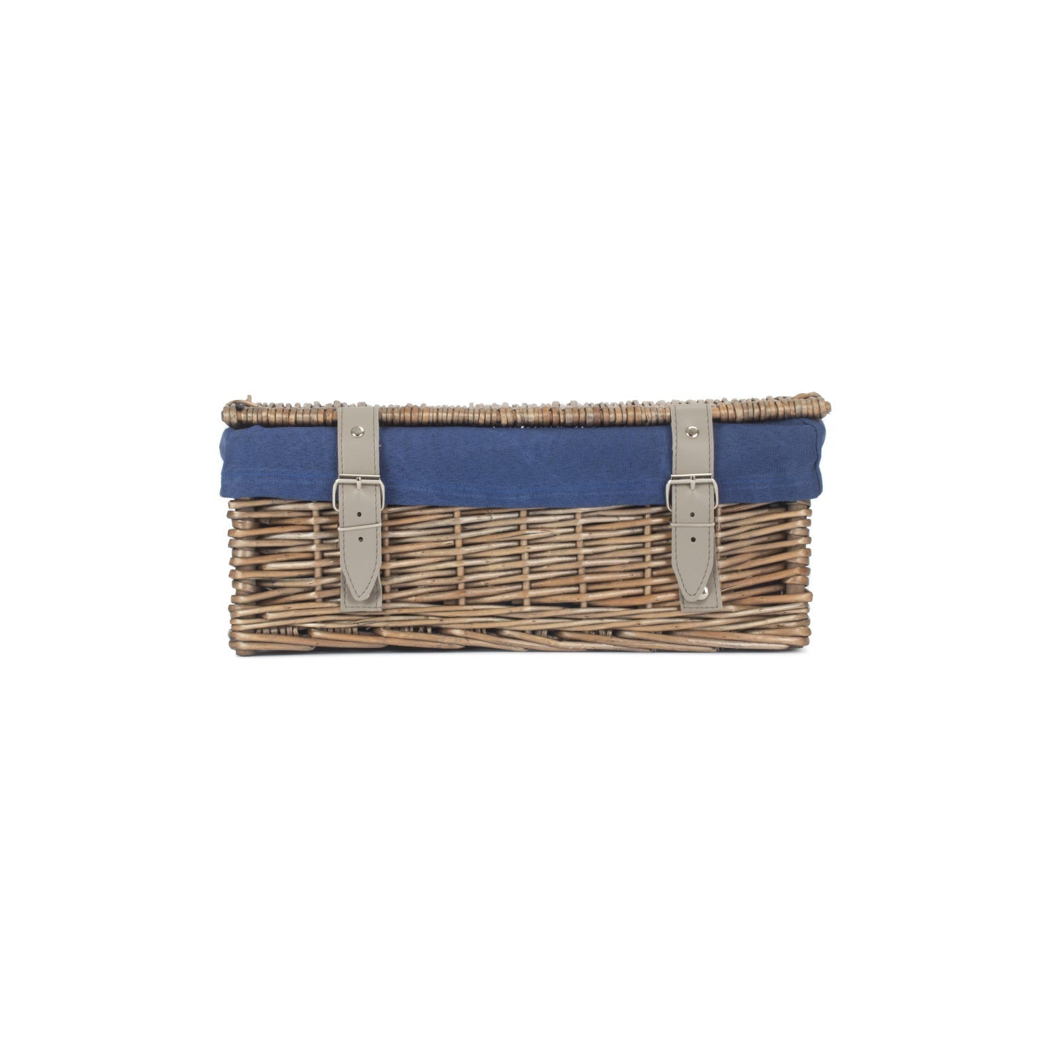 14 Inch Antique Wash Wicker Hamper Basket with Navy Blue Lining - REGN
