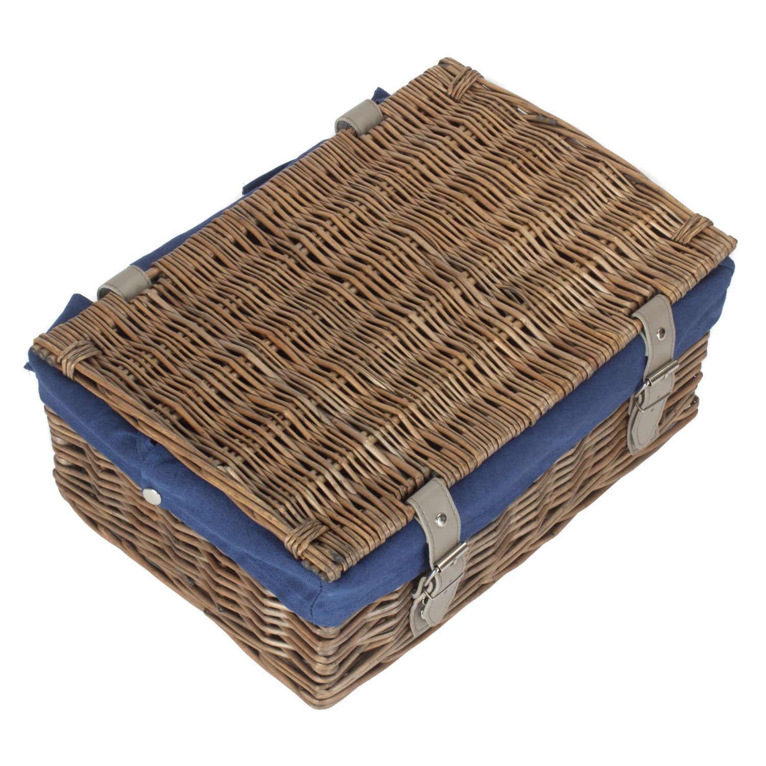 14 Inch Antique Wash Wicker Hamper Basket with Navy Blue Lining - REGN