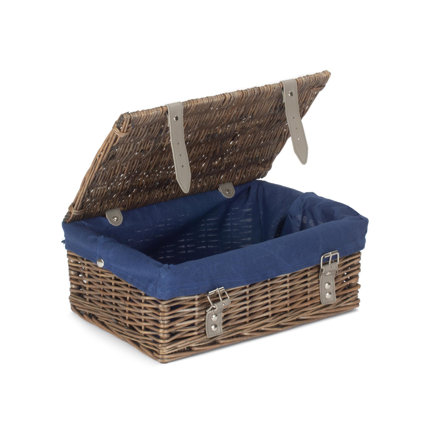 14 Inch Antique Wash Wicker Hamper Basket with Navy Blue Lining - REGN