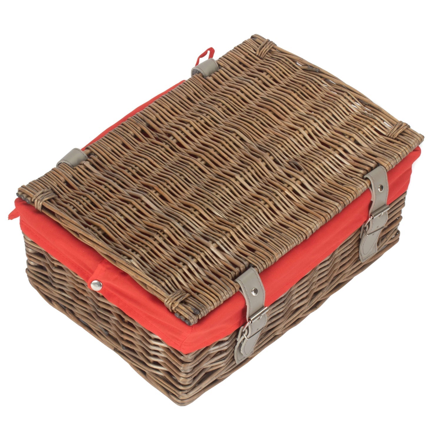 14 Inch Antique Wash Wicker Hamper Basket with Red Lining - REGN