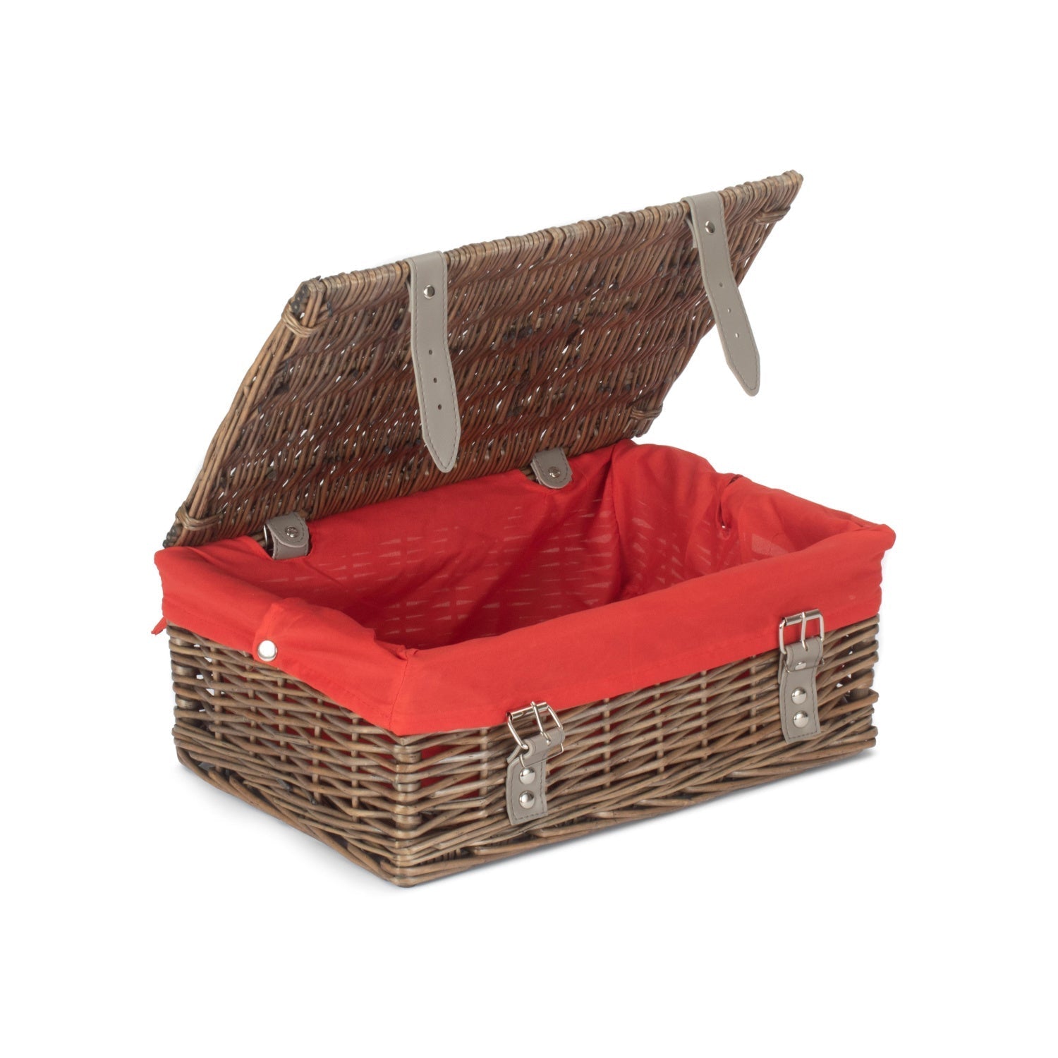 14 Inch Antique Wash Wicker Hamper Basket with Red Lining - REGN
