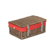 14 Inch Antique Wash Wicker Hamper Basket with Red Lining - REGN