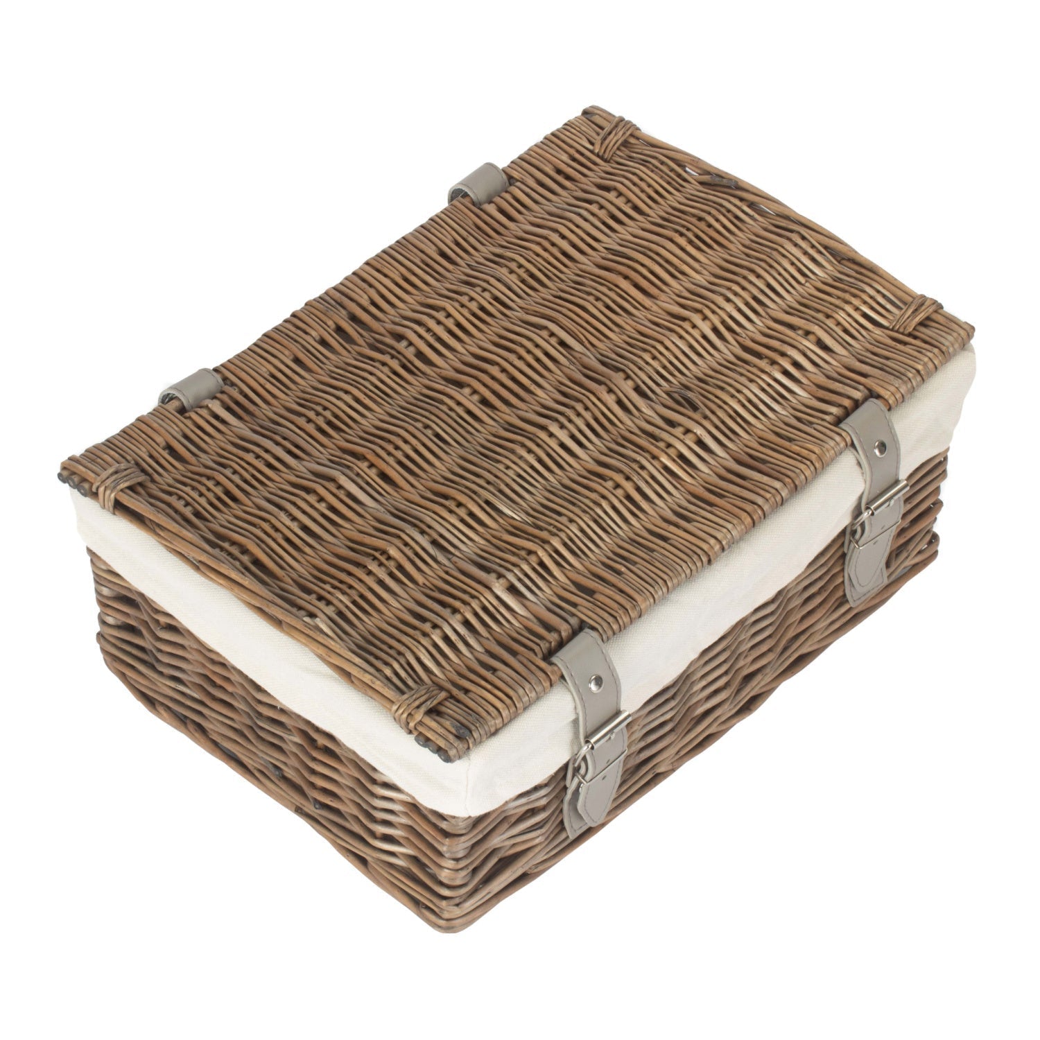 14 Inch Antique Wash Wicker Hamper Basket with White Lining - REGN