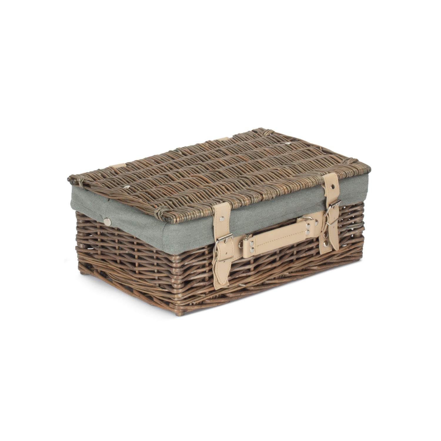 14 Inch Antique Wash Willow Hamper with Grey Sage Lining - REGN