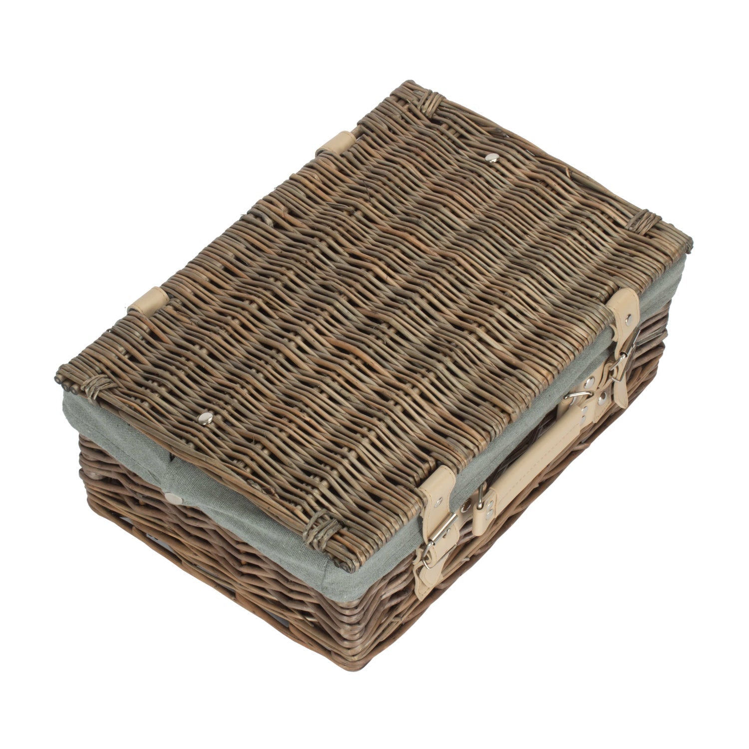14 Inch Antique Wash Willow Hamper with Grey Sage Lining - REGN