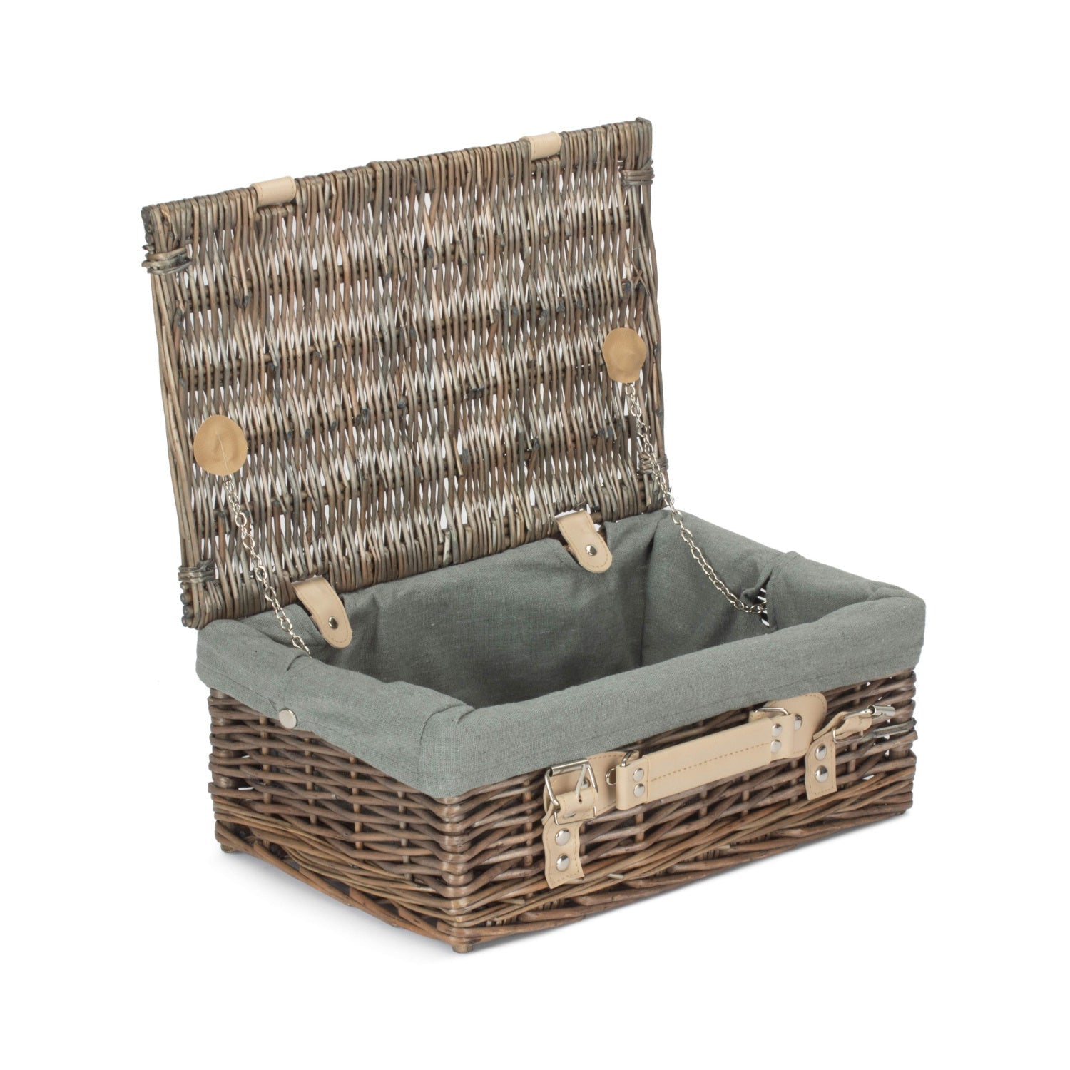14 Inch Antique Wash Willow Hamper with Grey Sage Lining - REGN
