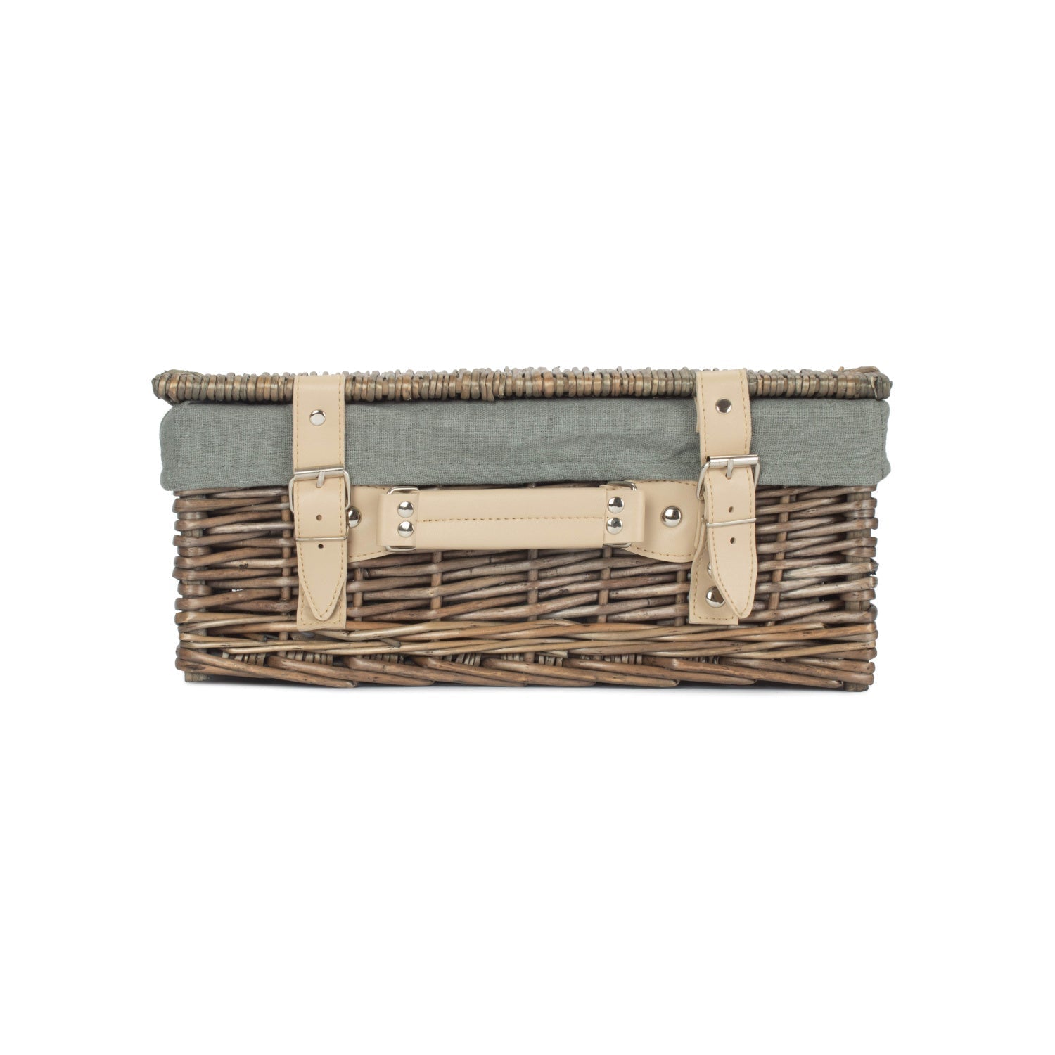 14 Inch Antique Wash Willow Hamper with Grey Sage Lining - REGN