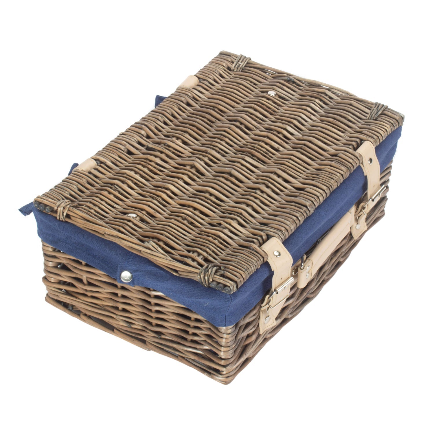 14 Inch Antique Wash Willow Hamper with Navy Blue Lining - REGN
