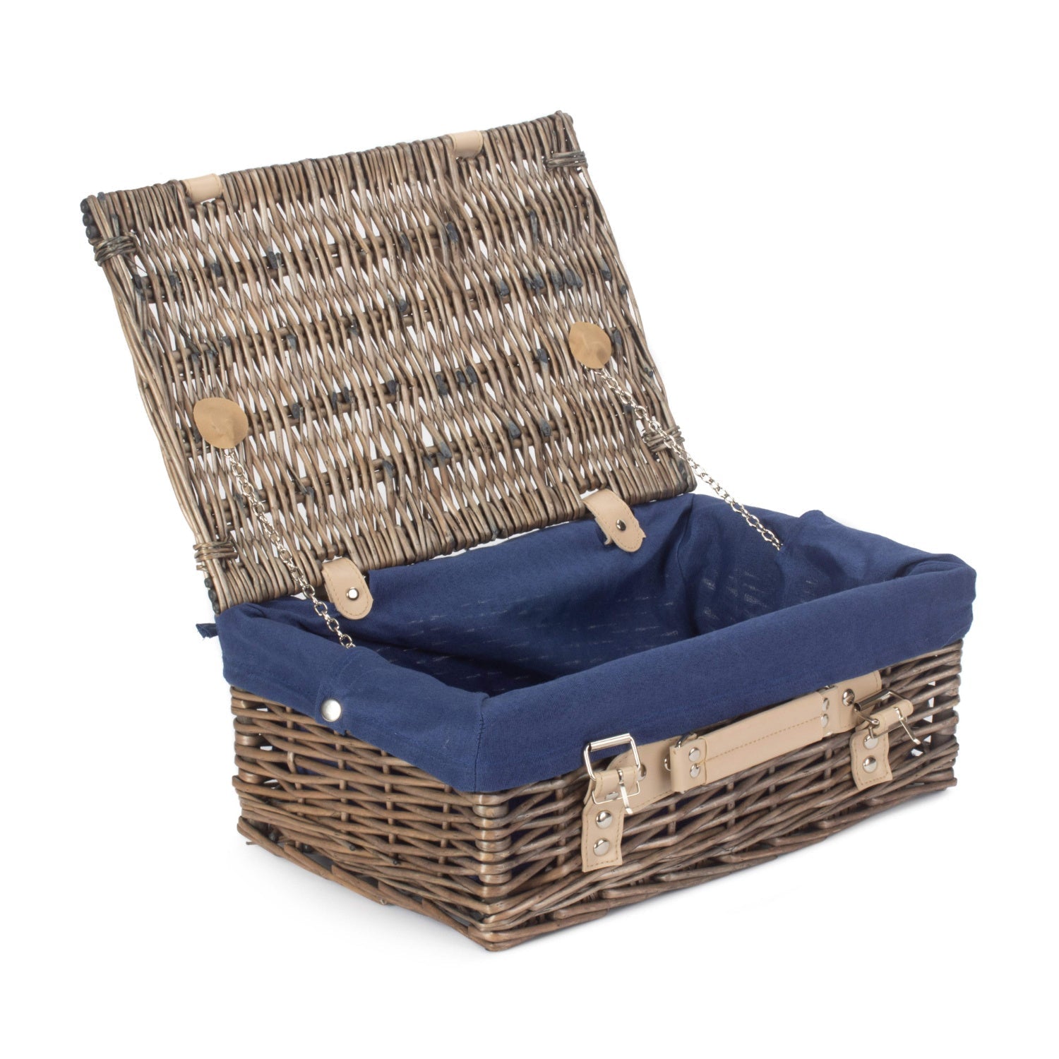 14 Inch Antique Wash Willow Hamper with Navy Blue Lining - REGN