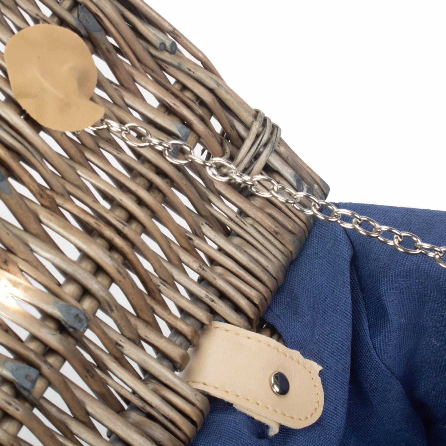14 Inch Antique Wash Willow Hamper with Navy Blue Lining - REGN