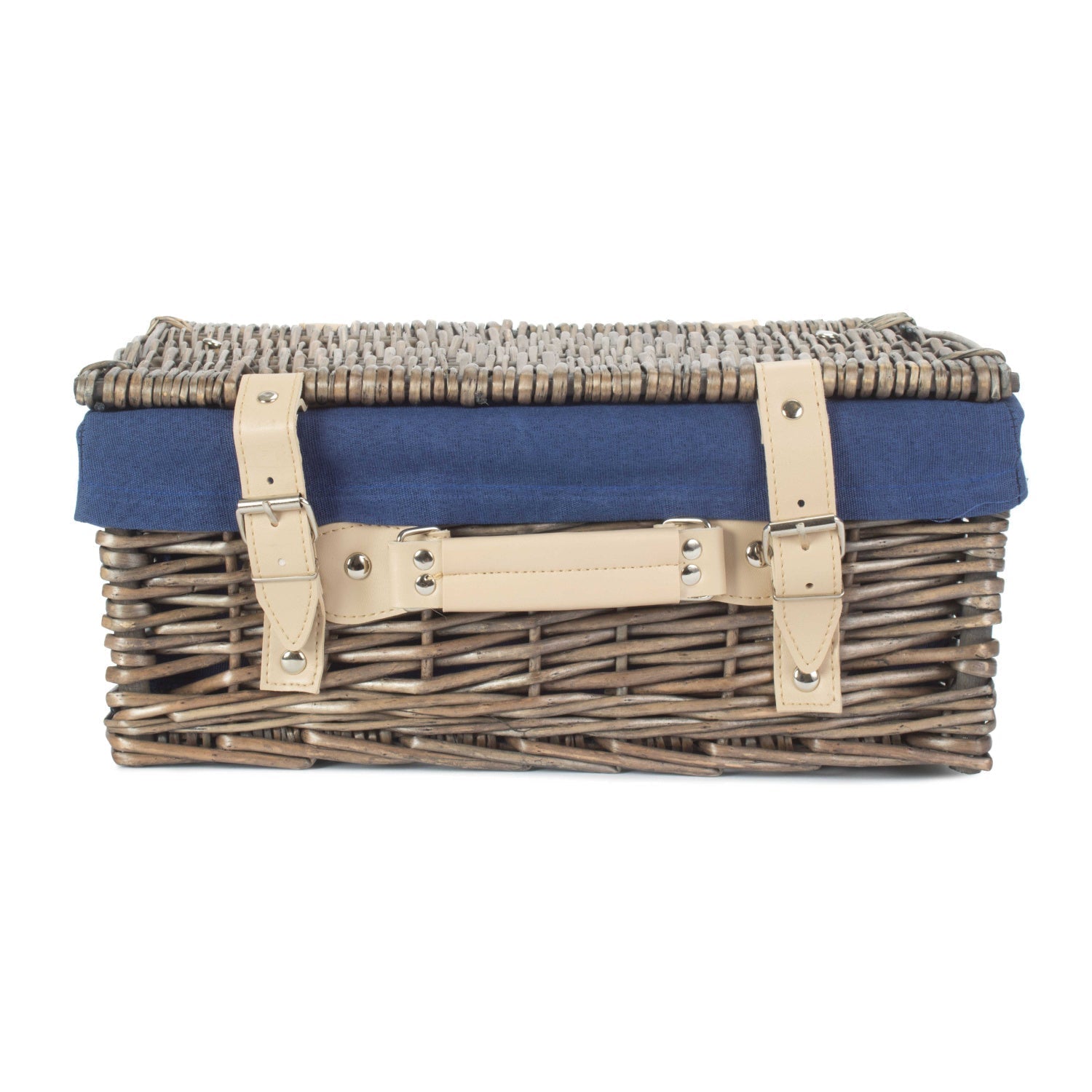 14 Inch Antique Wash Willow Hamper with Navy Blue Lining - REGN