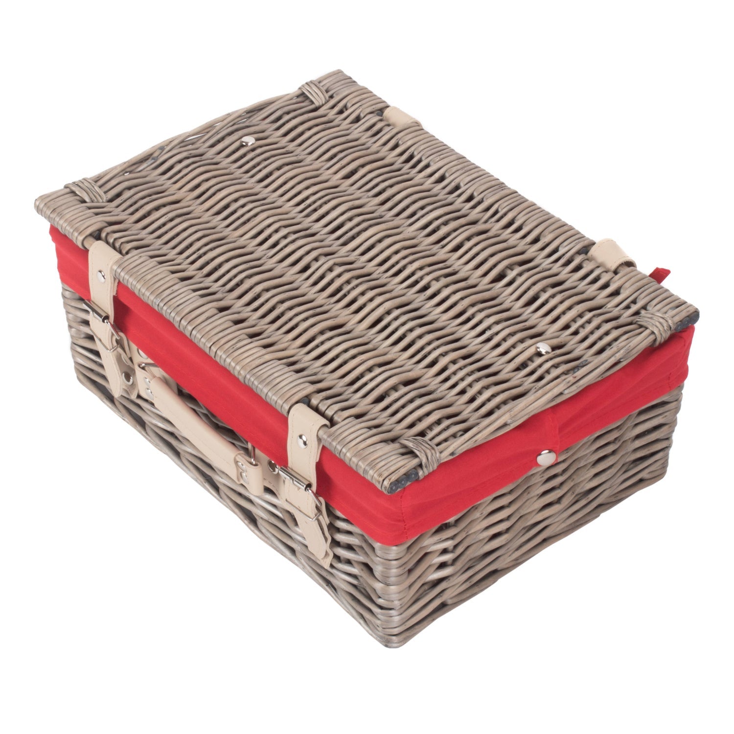 14 Inch Antique Wash Willow Hamper with Red Lining - REGN