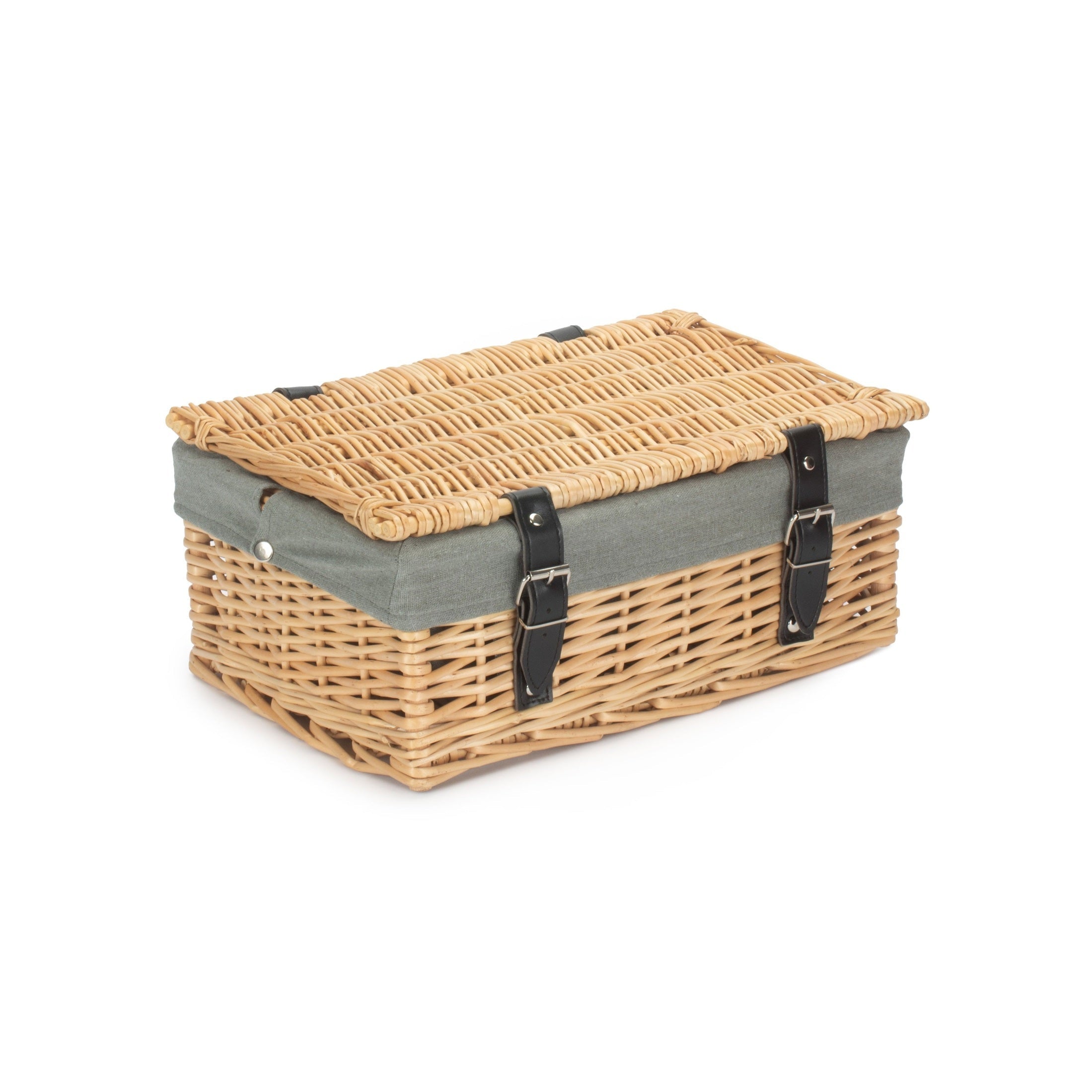14" Inch Buff Willow Wicker Hamper Basket with Grey Sage Lining - REGN