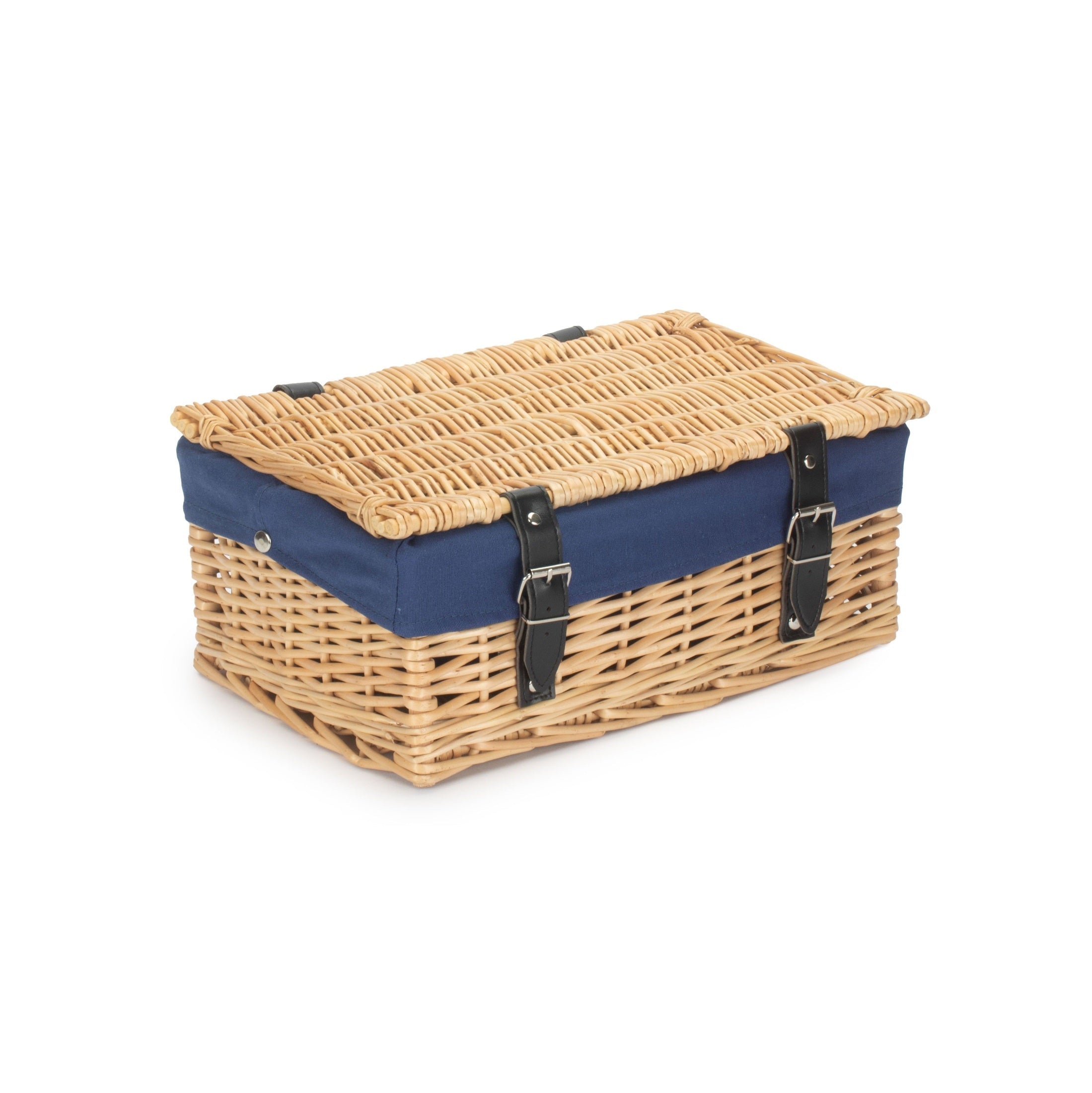 14" Inch Buff Willow Wicker Hamper Basket with Navy Blue Lining - REGN