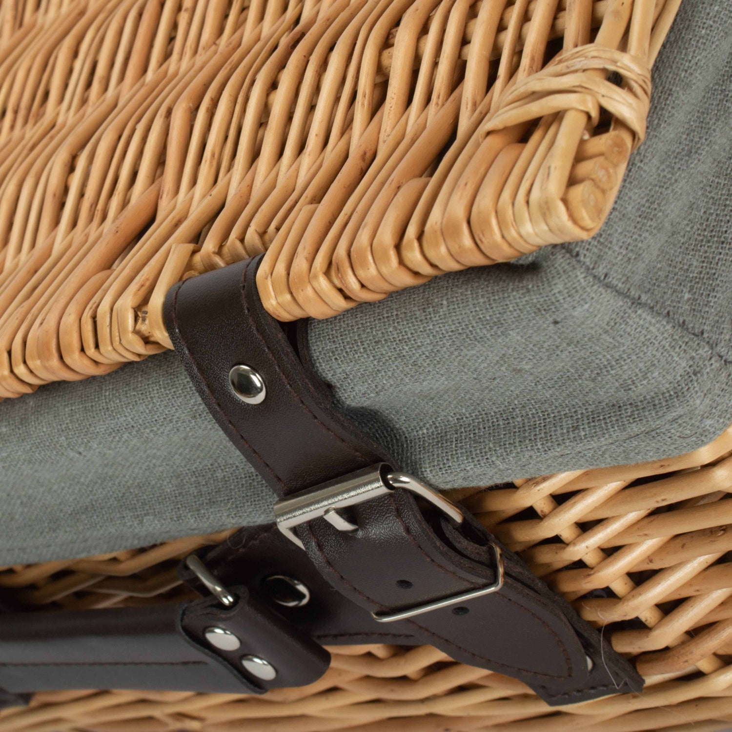 14 Inch Buff Willow Wicker Hamper with Grey Sage Lining - REGN