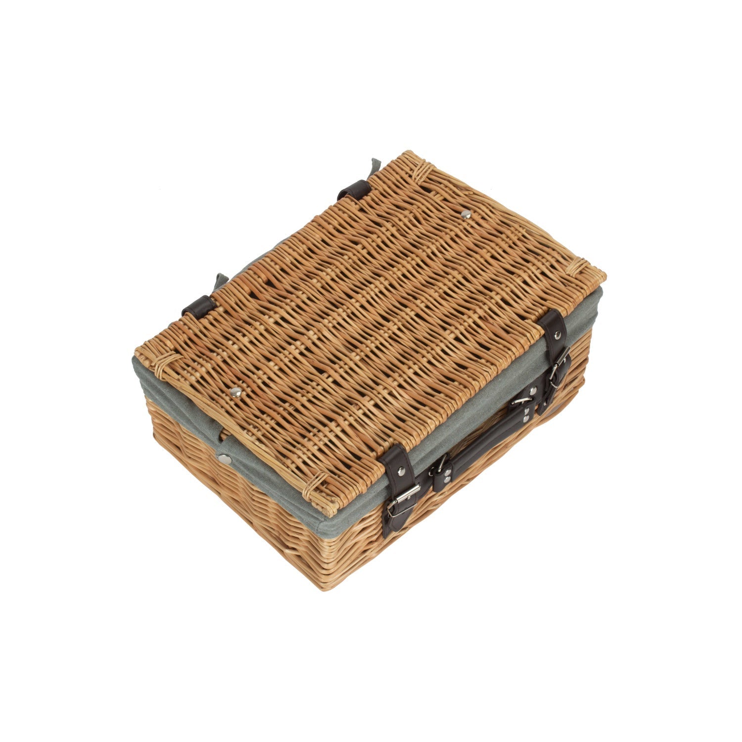 14 Inch Buff Willow Wicker Hamper with Grey Sage Lining - REGN