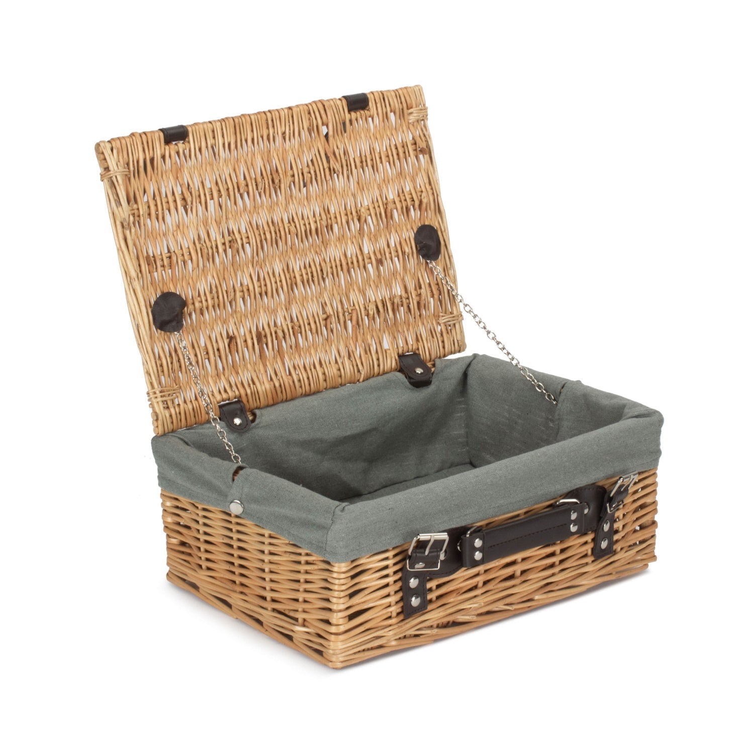 14 Inch Buff Willow Wicker Hamper with Grey Sage Lining - REGN