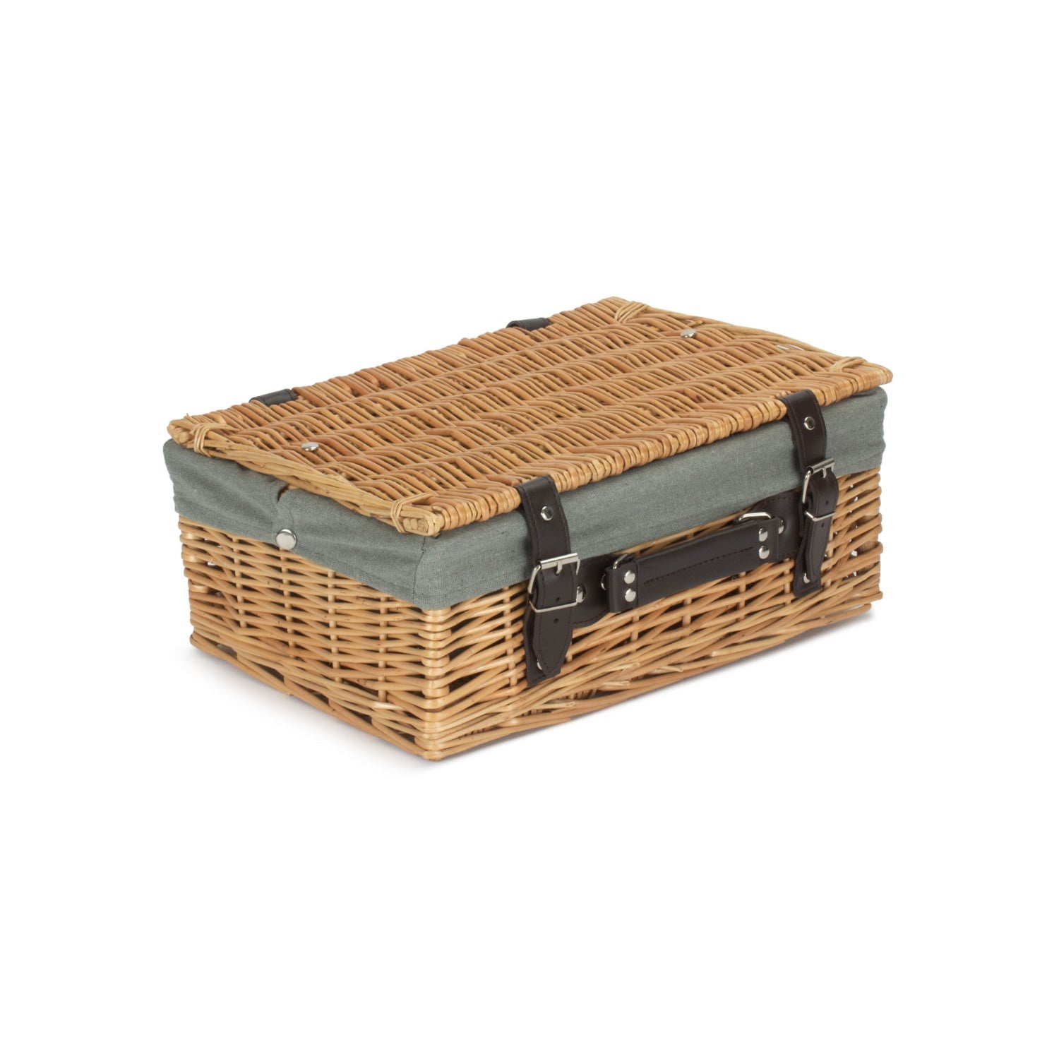 14 Inch Buff Willow Wicker Hamper with Grey Sage Lining - REGN