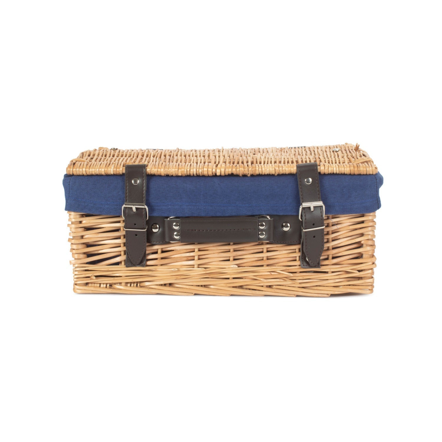 14 Inch Buff Willow Wicker Hamper with Navy Blue Lining - REGN