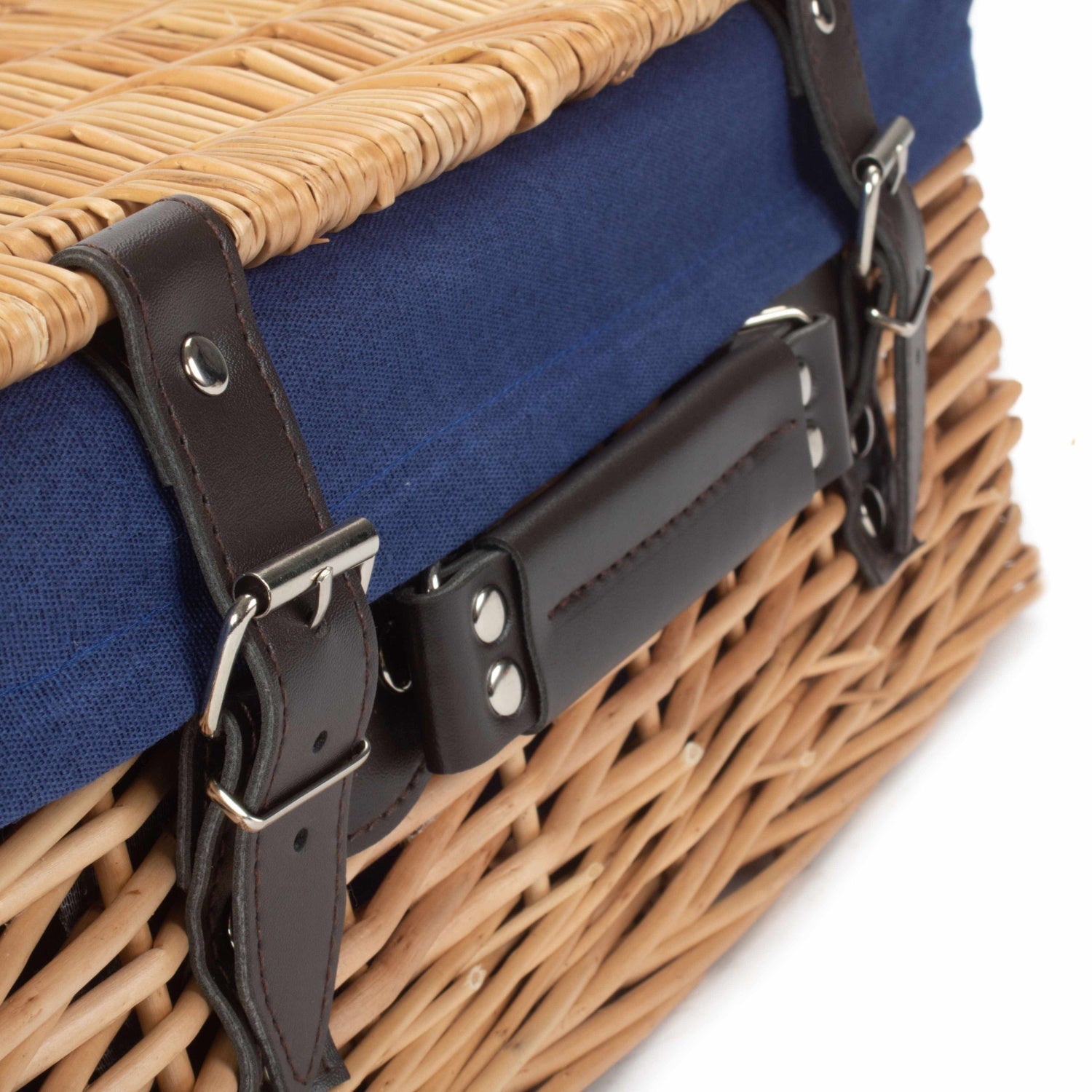 14 Inch Buff Willow Wicker Hamper with Navy Blue Lining - REGN
