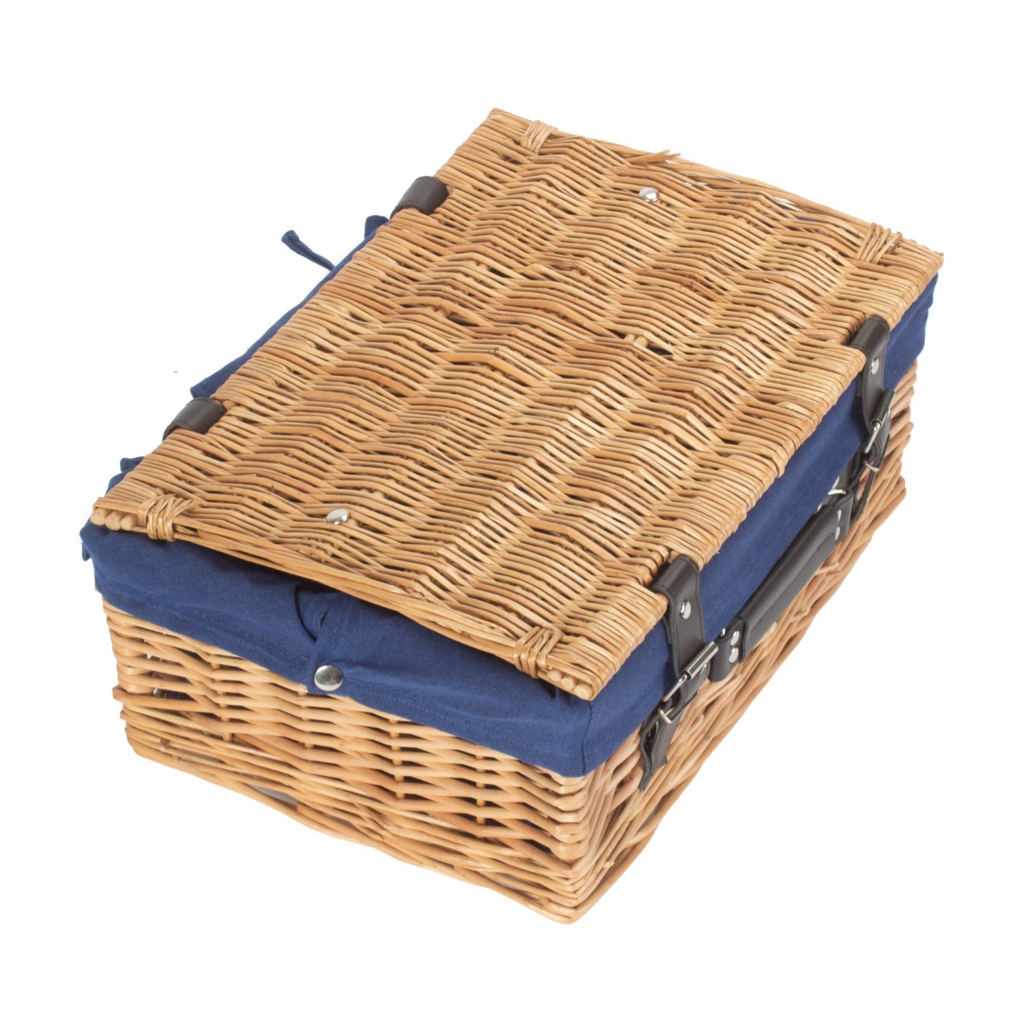 14 Inch Buff Willow Wicker Hamper with Navy Blue Lining - REGN