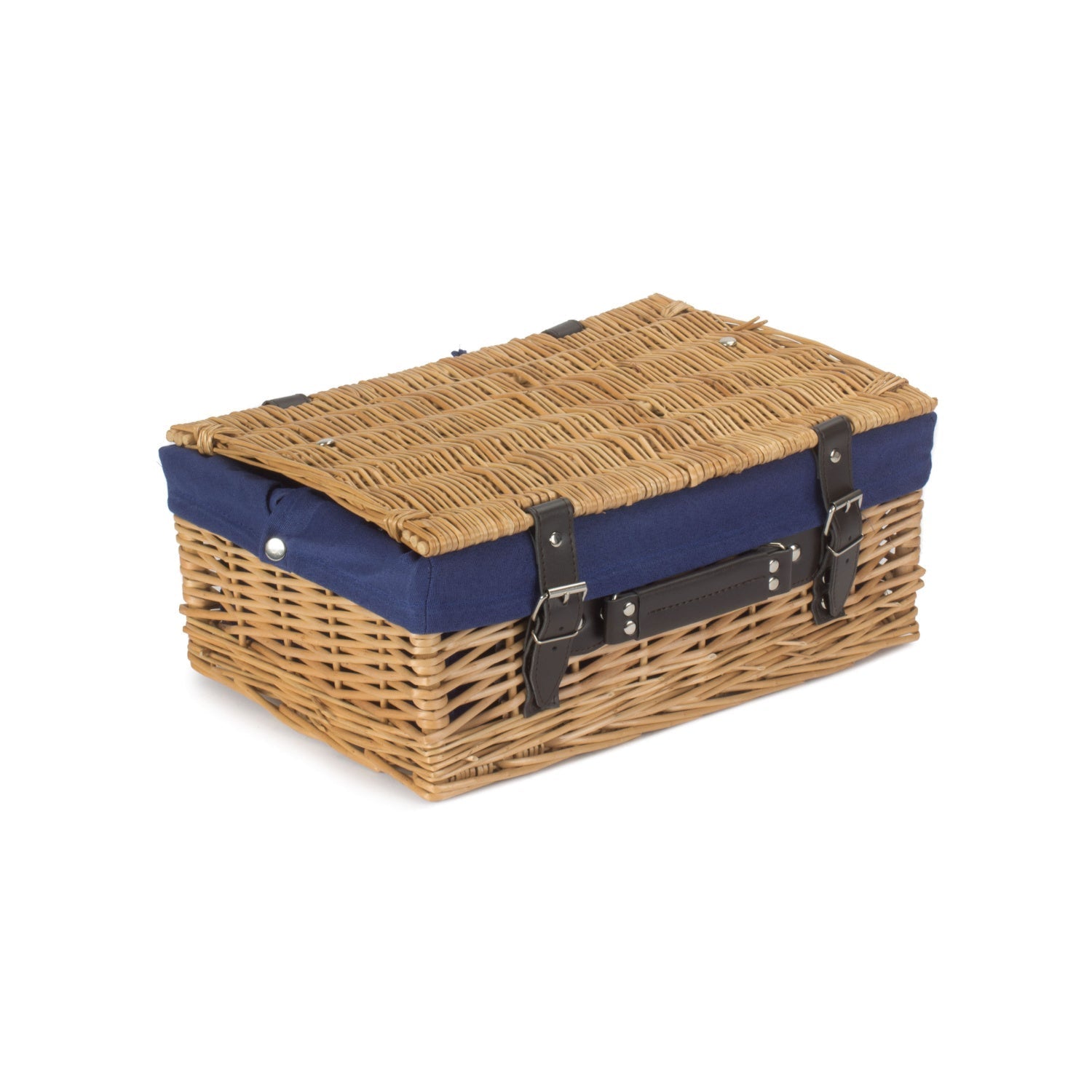 14 Inch Buff Willow Wicker Hamper with Navy Blue Lining - REGN