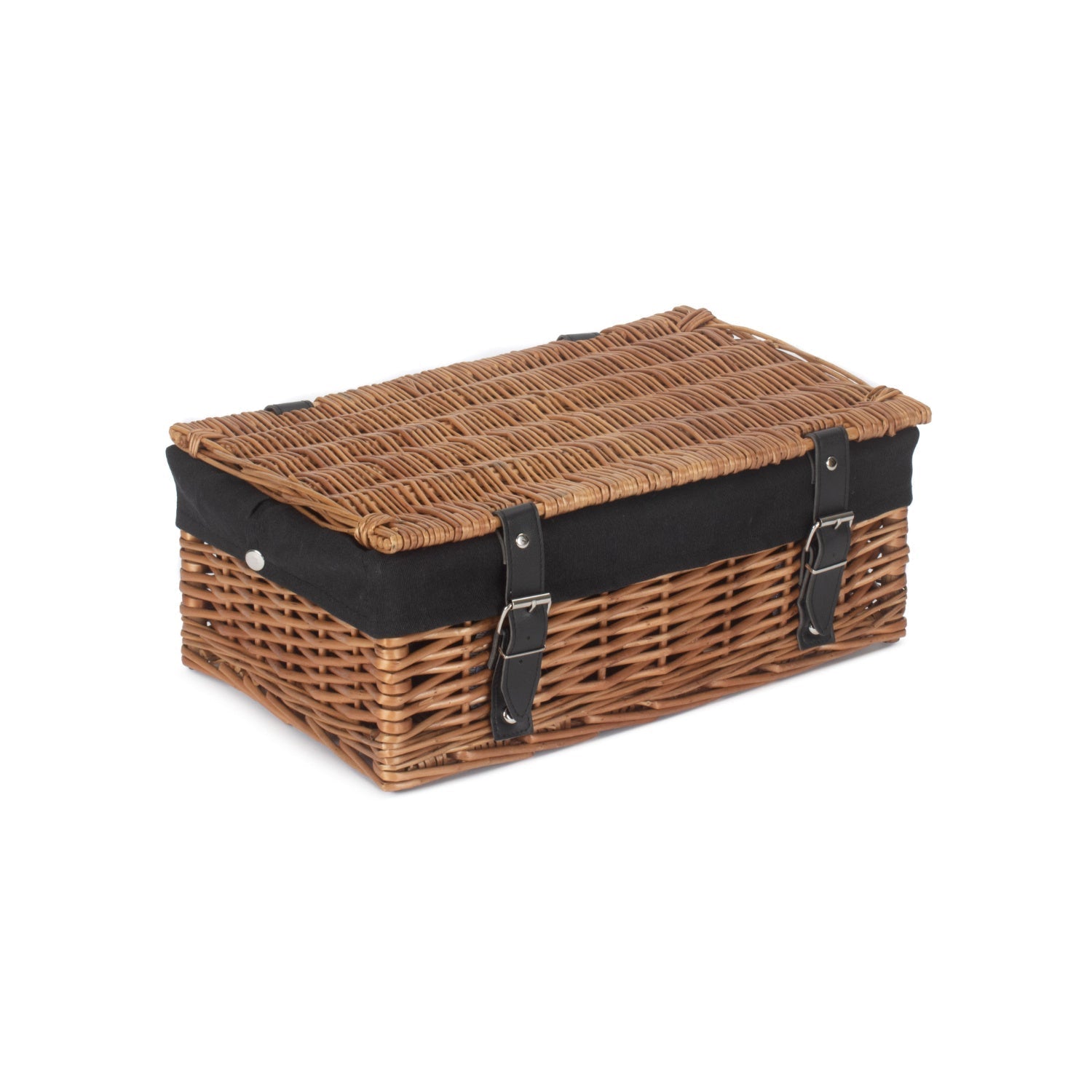 14 Inch Double Steamed Wicker Hamper Basket with Black Lining - REGN