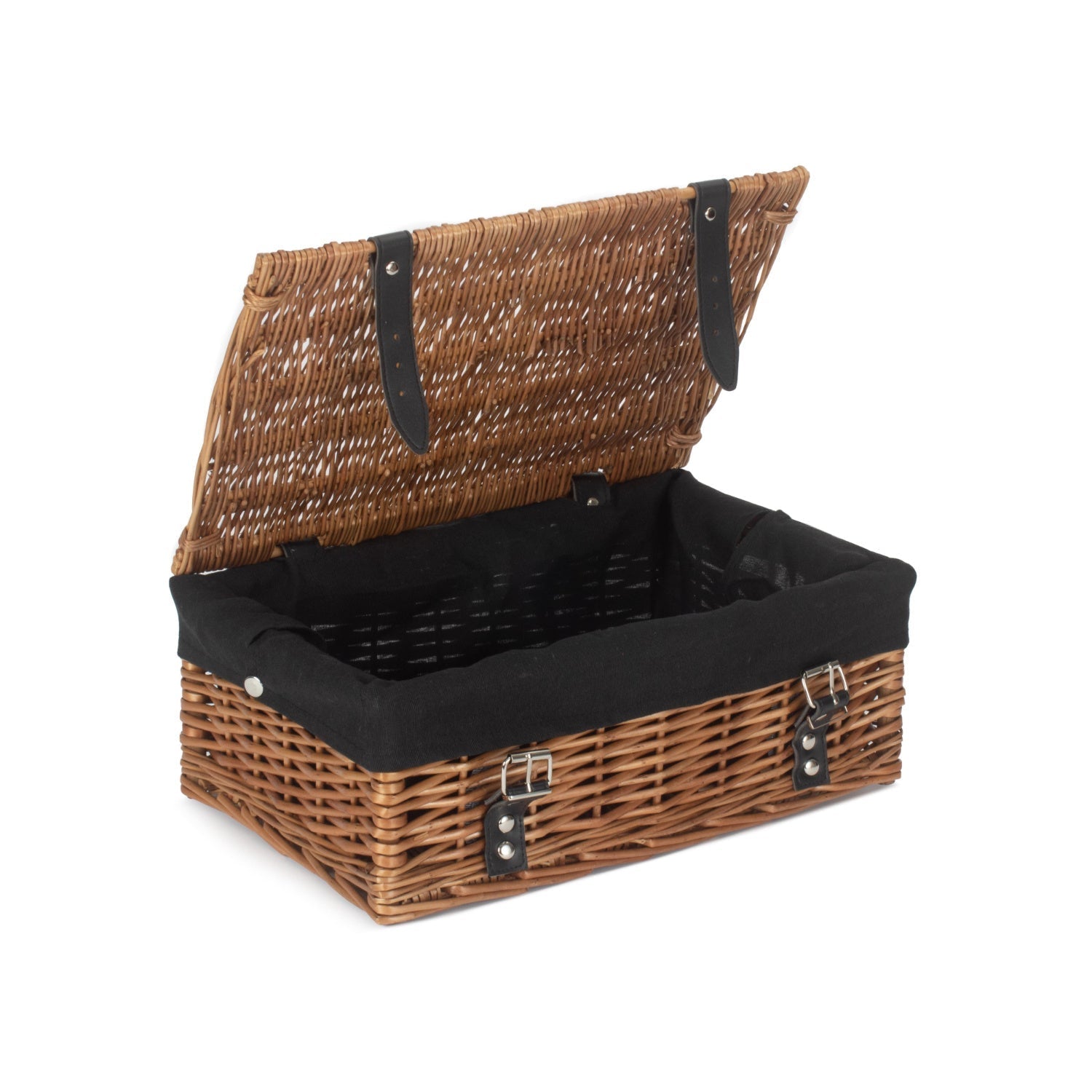 14 Inch Double Steamed Wicker Hamper Basket with Black Lining - REGN