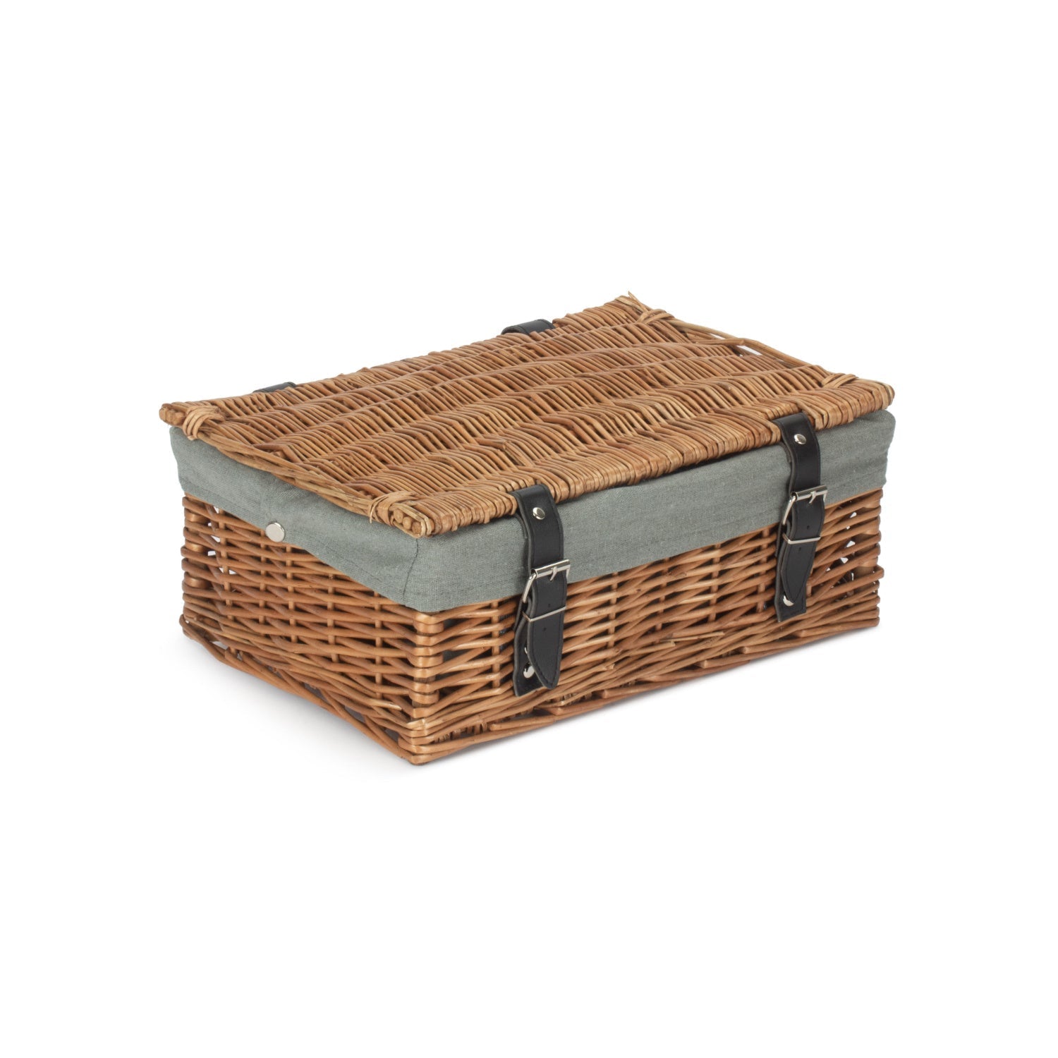 14 Inch Double Steamed Wicker Hamper Basket with Grey Sage Lining - REGN