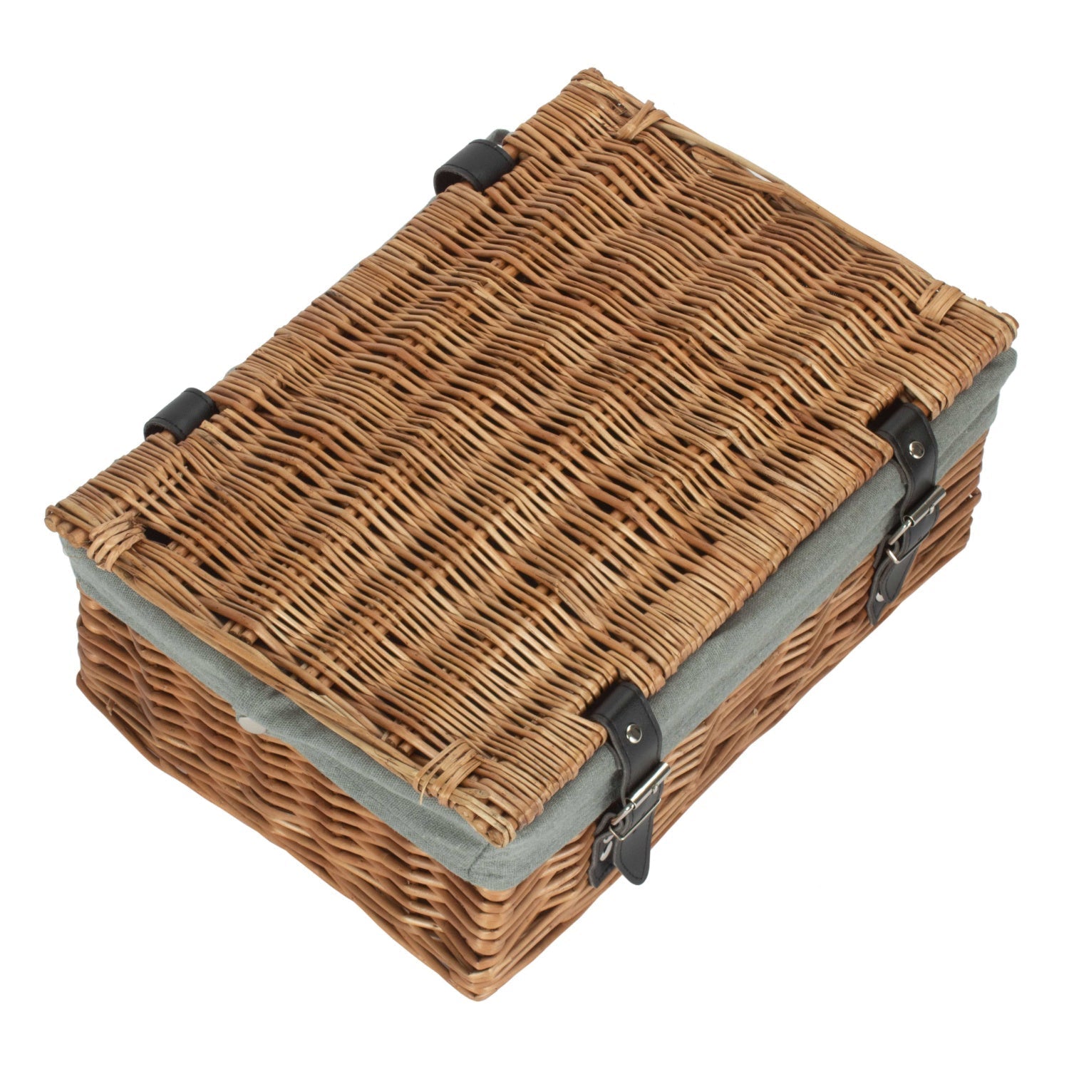14 Inch Double Steamed Wicker Hamper Basket with Grey Sage Lining - REGN