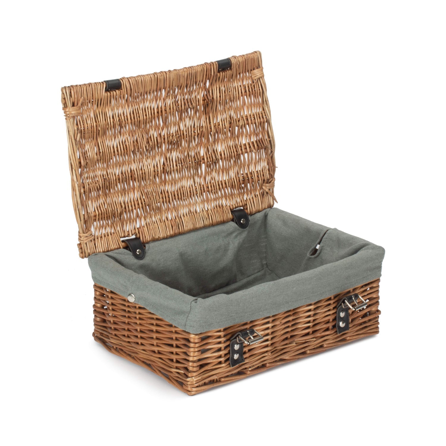 14 Inch Double Steamed Wicker Hamper Basket with Grey Sage Lining - REGN