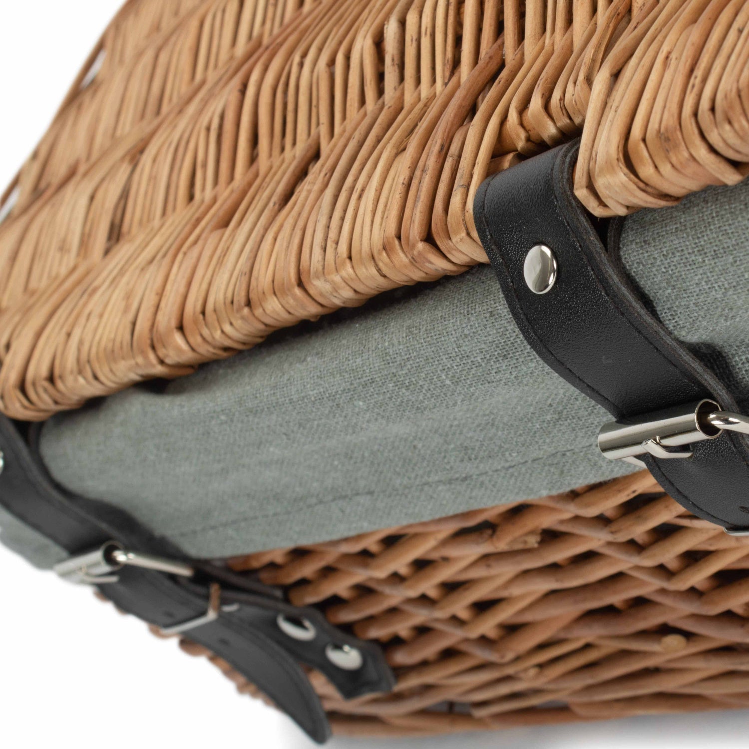 14 Inch Double Steamed Wicker Hamper Basket with Grey Sage Lining - REGN
